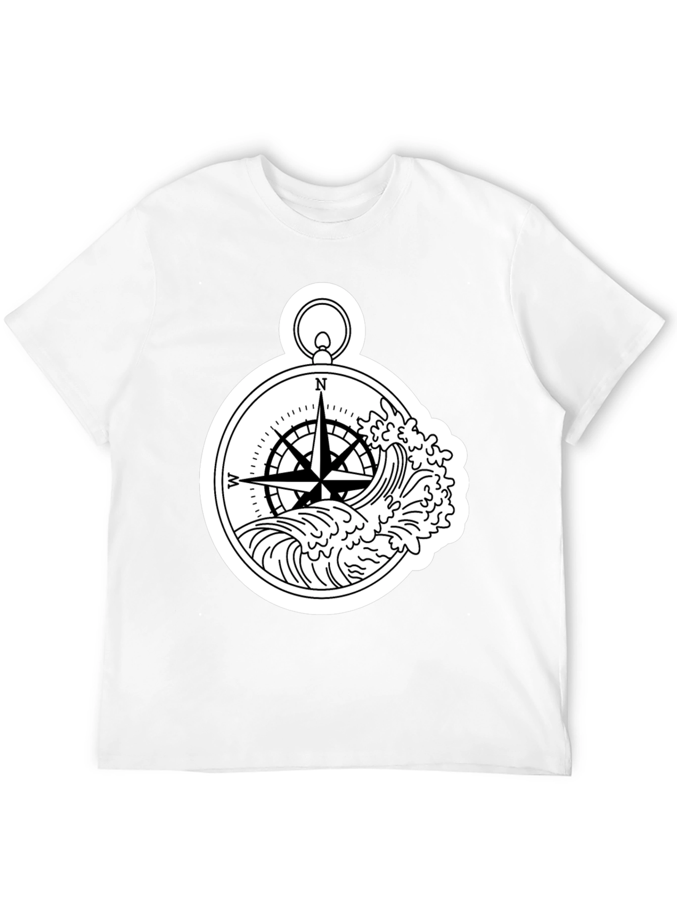 Black Nautical Compass Wave Graphic T-Shirt - Black view 12