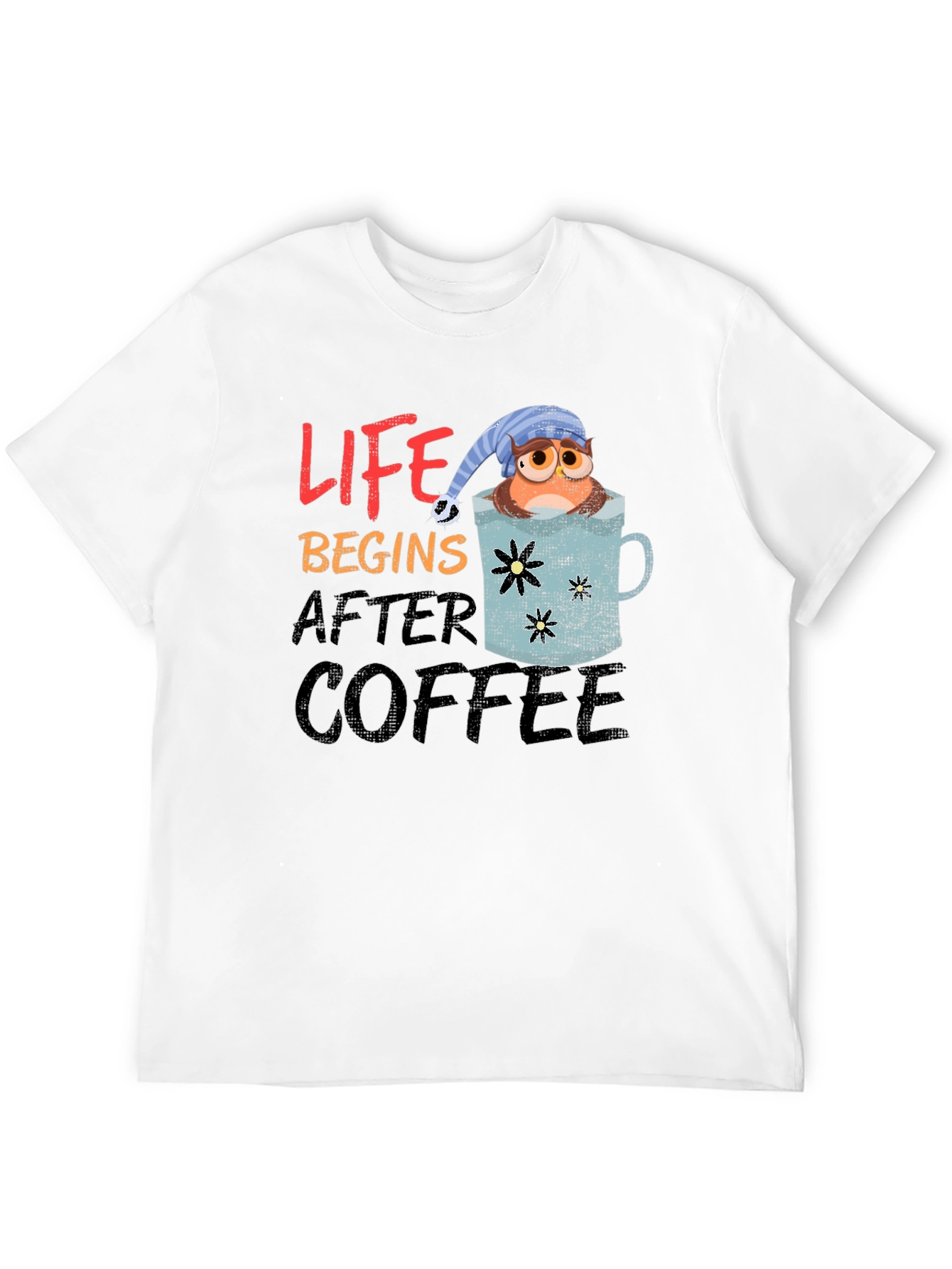 Black Life Begins After Coffee Owl Graphic T-Shirt view 12