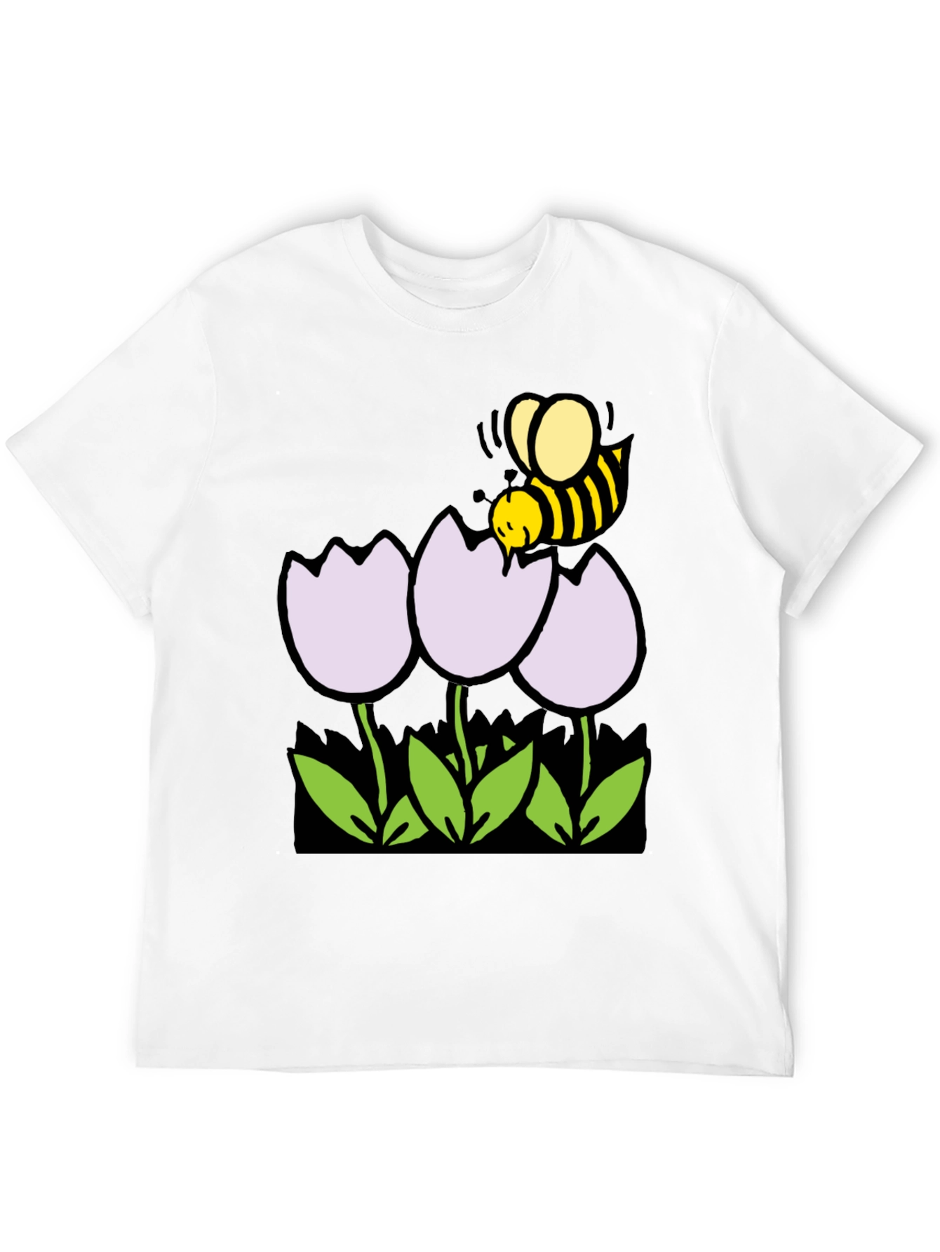 Black Bee and Flowers Graphic T-Shirt - Black Casual Tee view 12