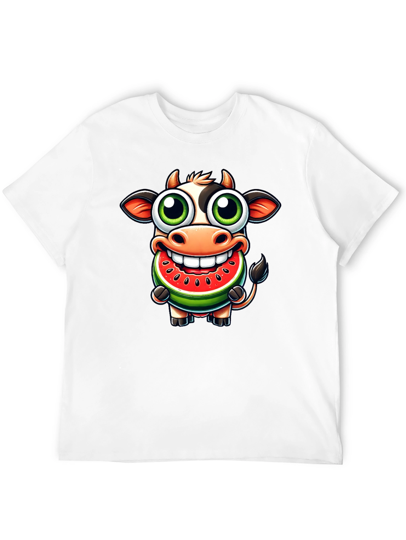 Black Funny Cow Watermelon Cartoon T-Shirt view 12