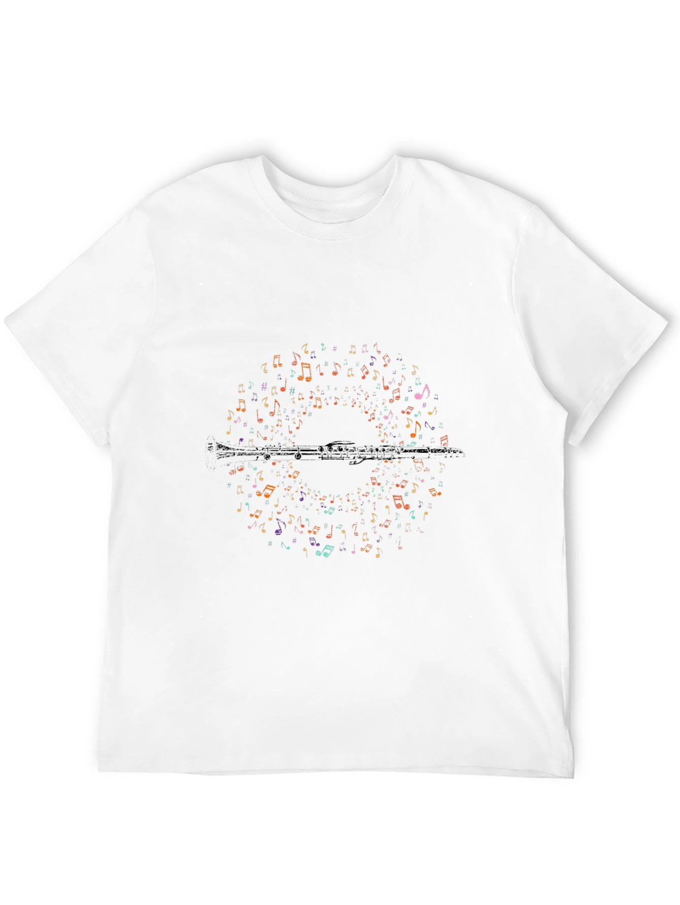 Black Music Notes Flute Graphic T-Shirt - Unisex Black Tee view 12