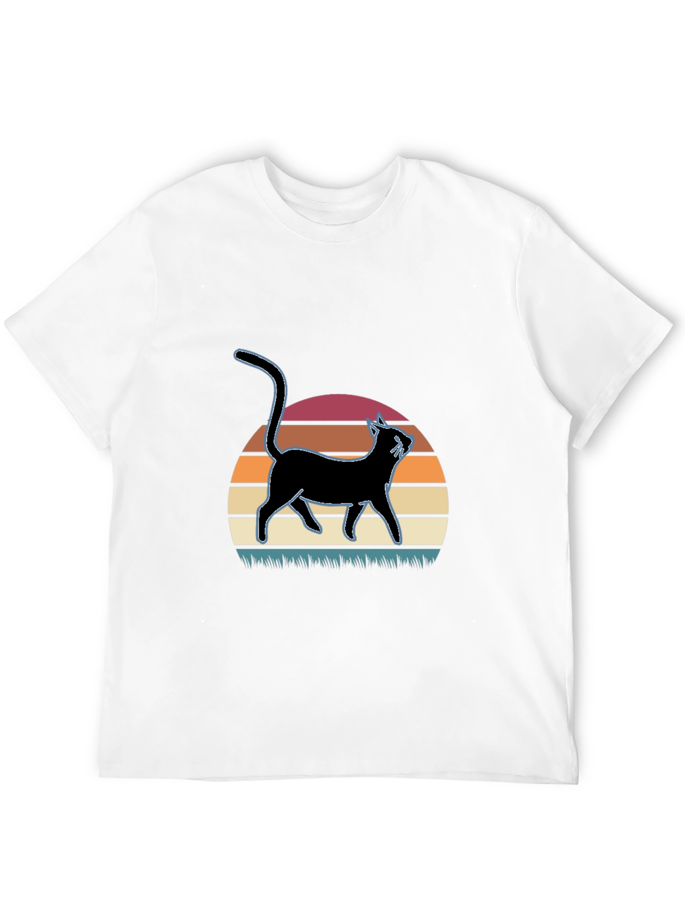 Black Retro Cat Silhouette T-Shirt view 12