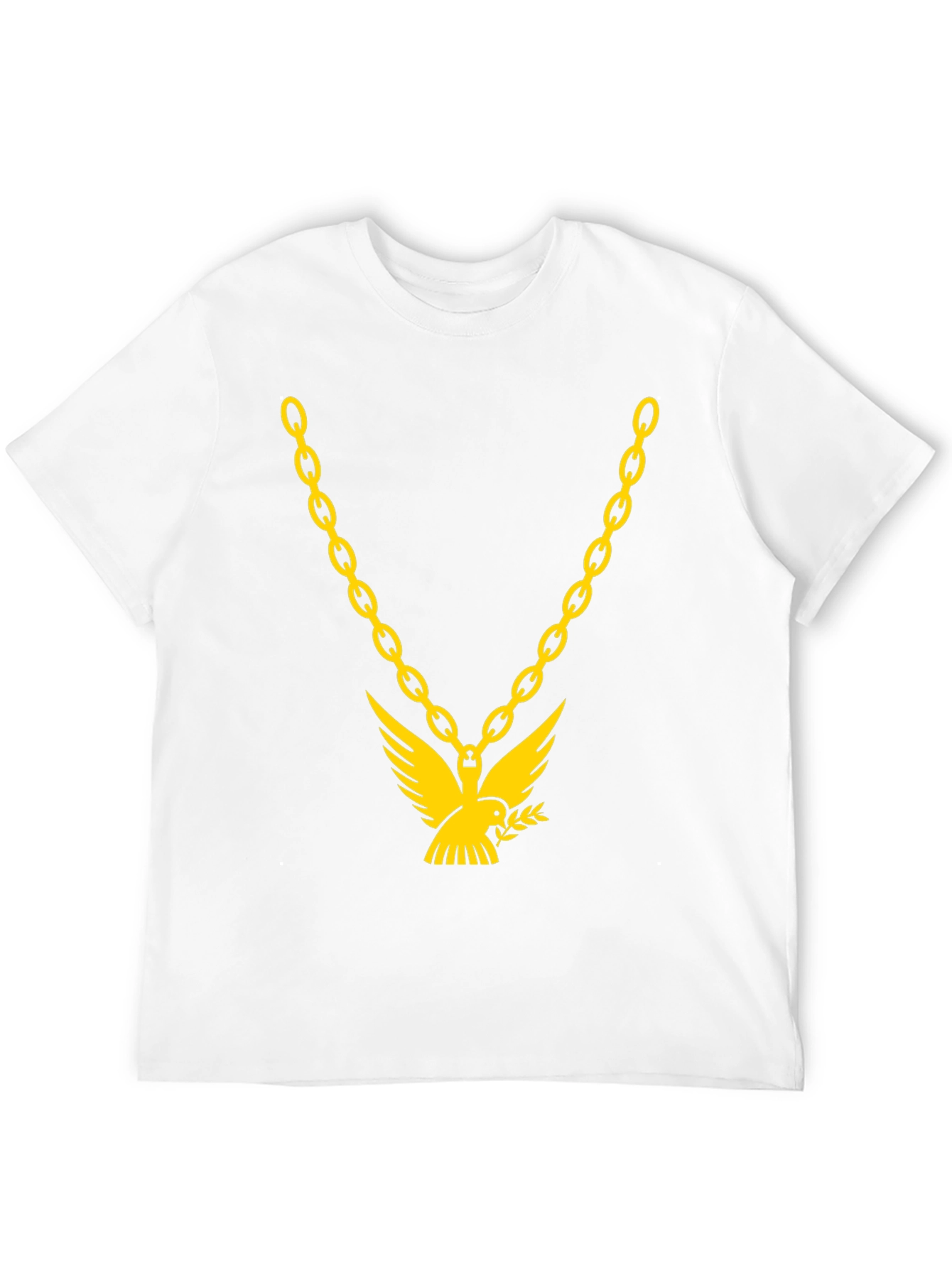 Black Men's Black T-Shirt with Gold Chain & Dove Graphic view 12