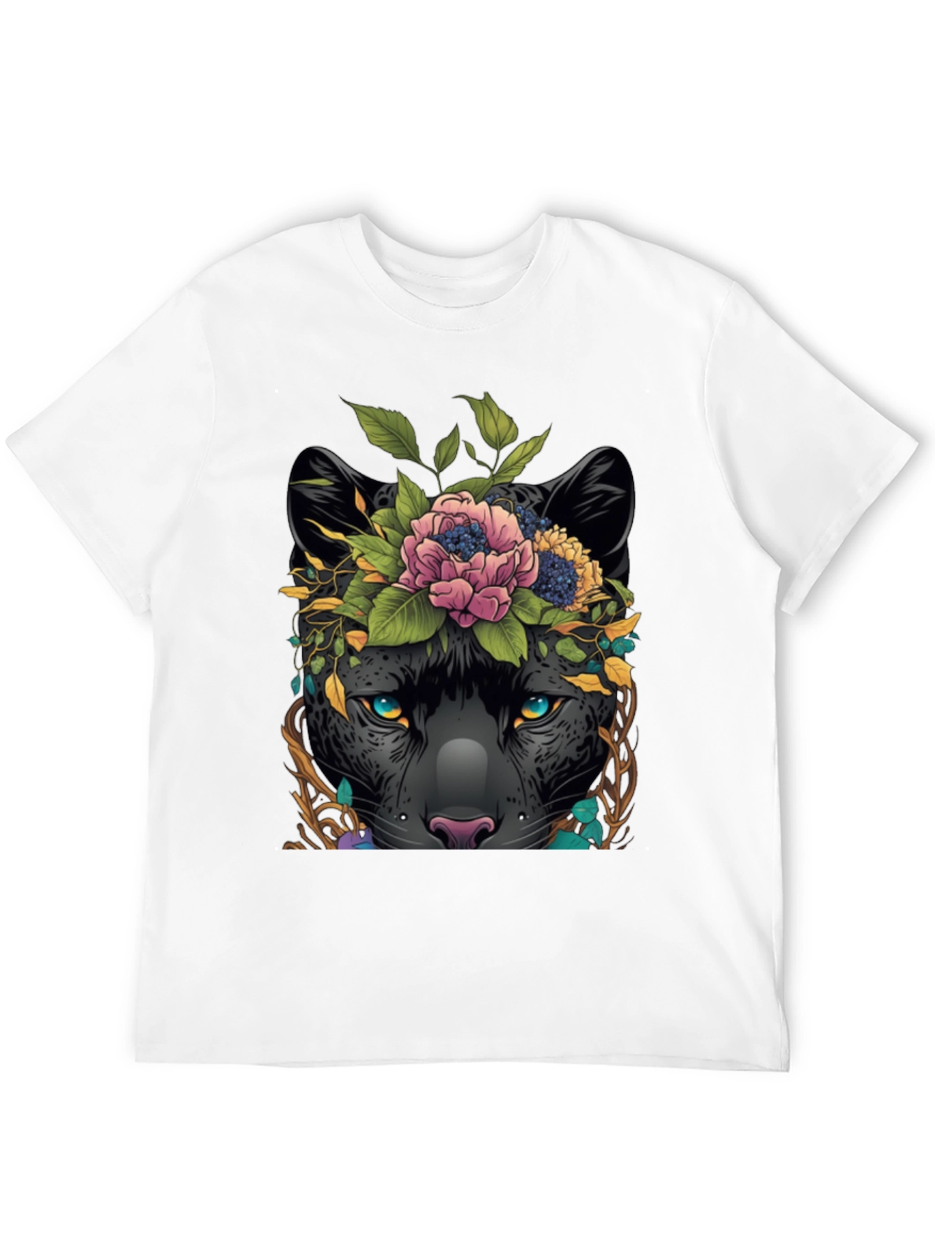 Black Floral Panther Graphic Tee - Unique Animal Design view 12