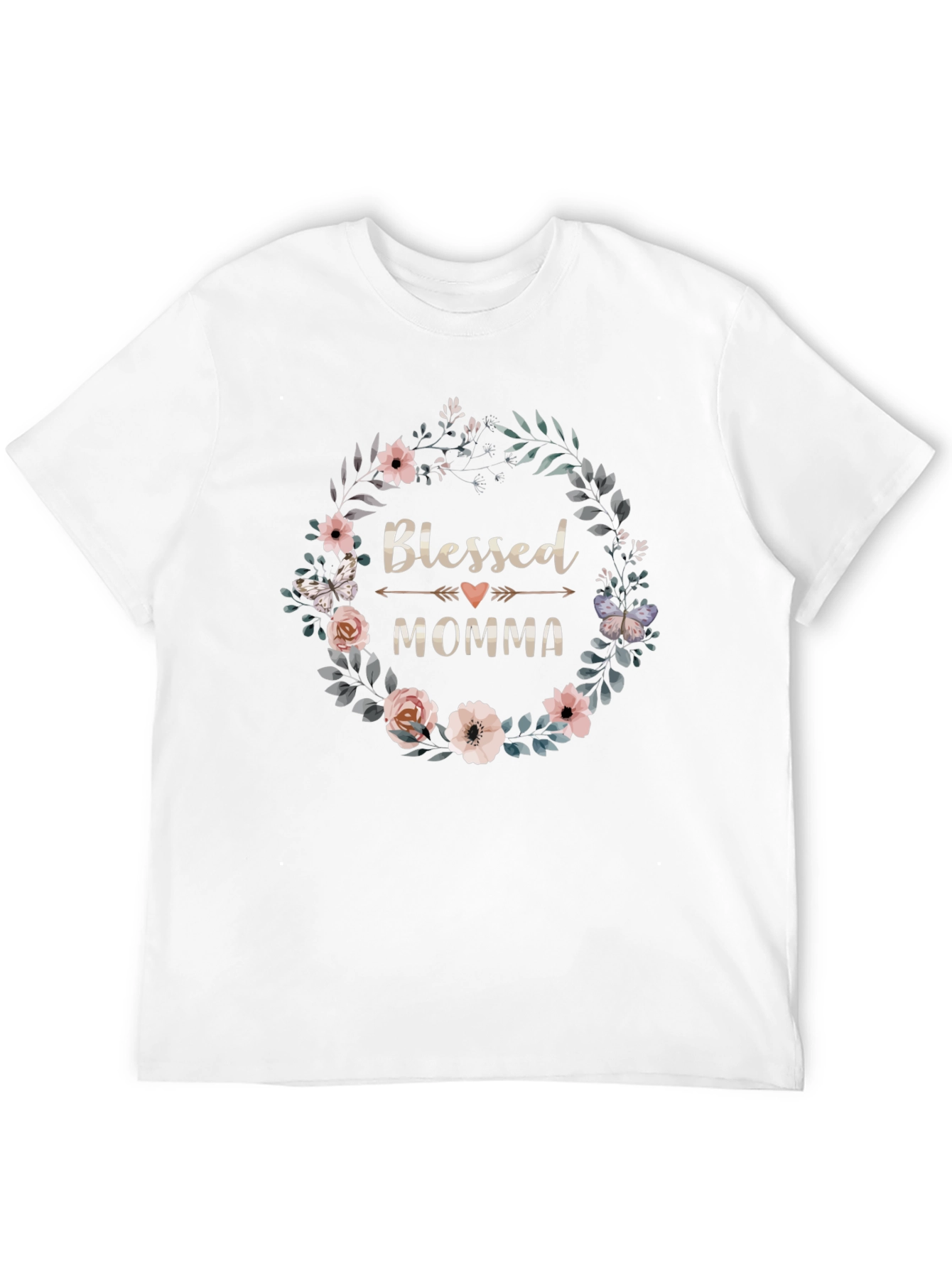Black Blessed Momma Floral Wreath T-Shirt view 12