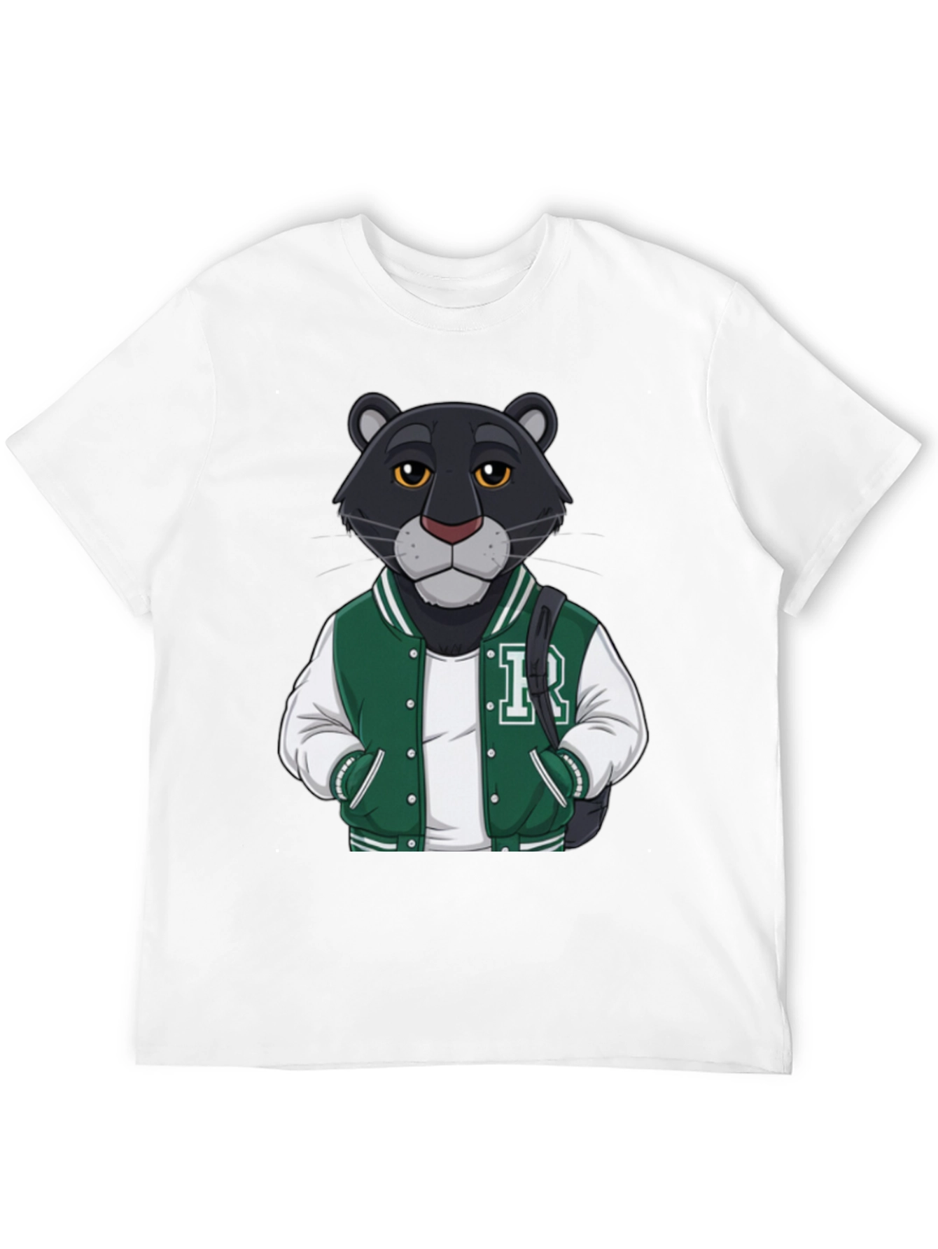 Black Cartoon Panther Varsity Jacket Graphic Tee view 12