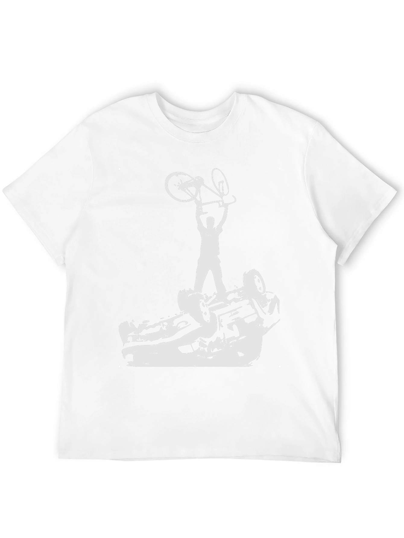 Black Black T-Shirt with Cyclist Car Flip Graphic Tee view 12