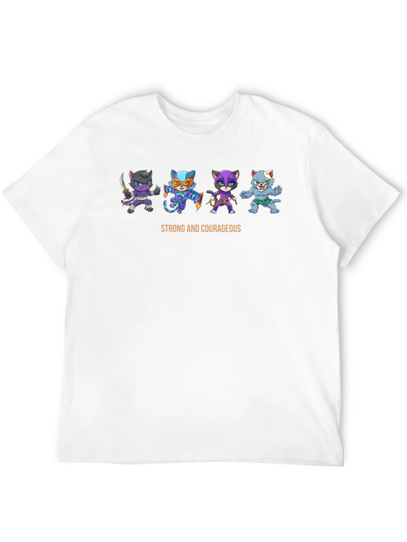 Black Strong & Courageous Cartoon Cats T-Shirt view 12