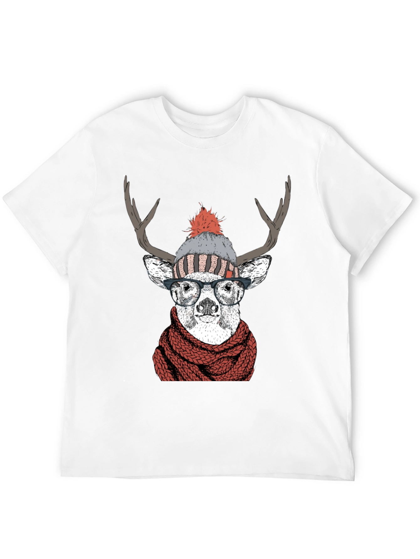 Hipster Deer Graphic Tee - Antler Scarf & Glasses - 12