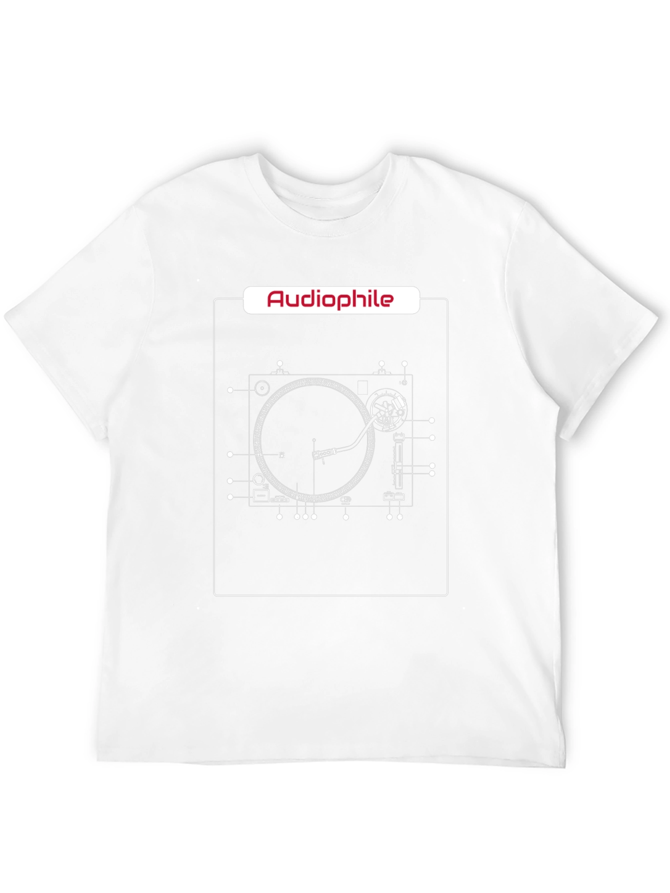 Black Audiophile Turntable Blueprint T-Shirt view 12