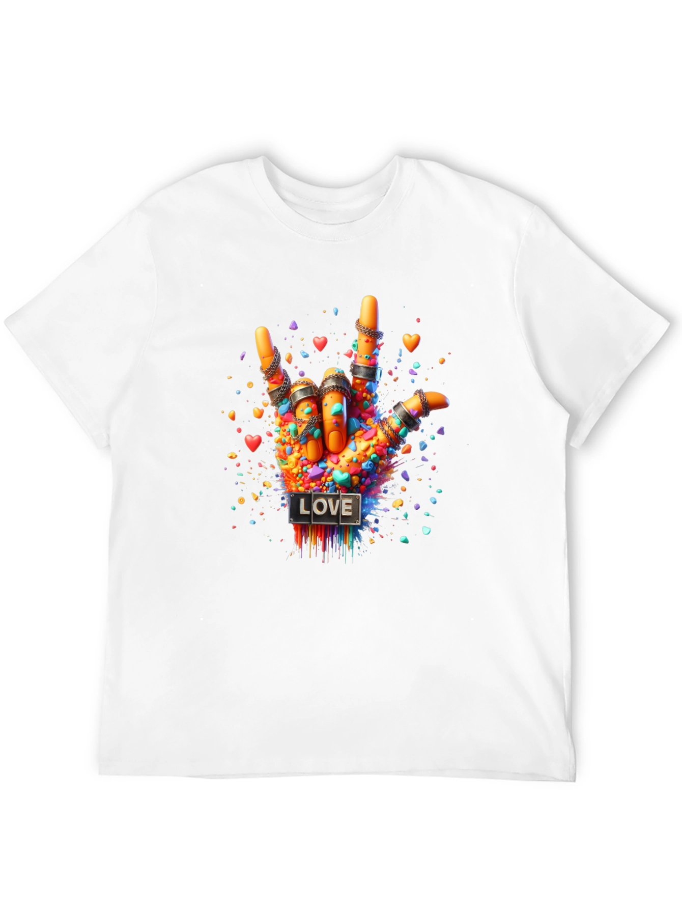 Black Love Sign Hand Graphic Tee - Colorful ASL Design view 12