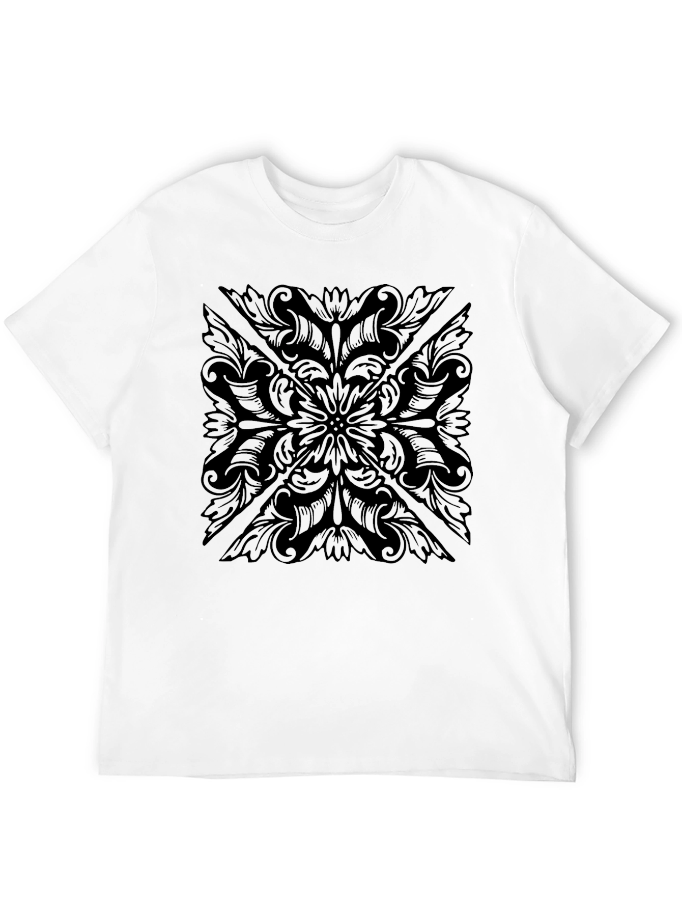 Black Men's Black Floral Pattern T-Shirt view 12