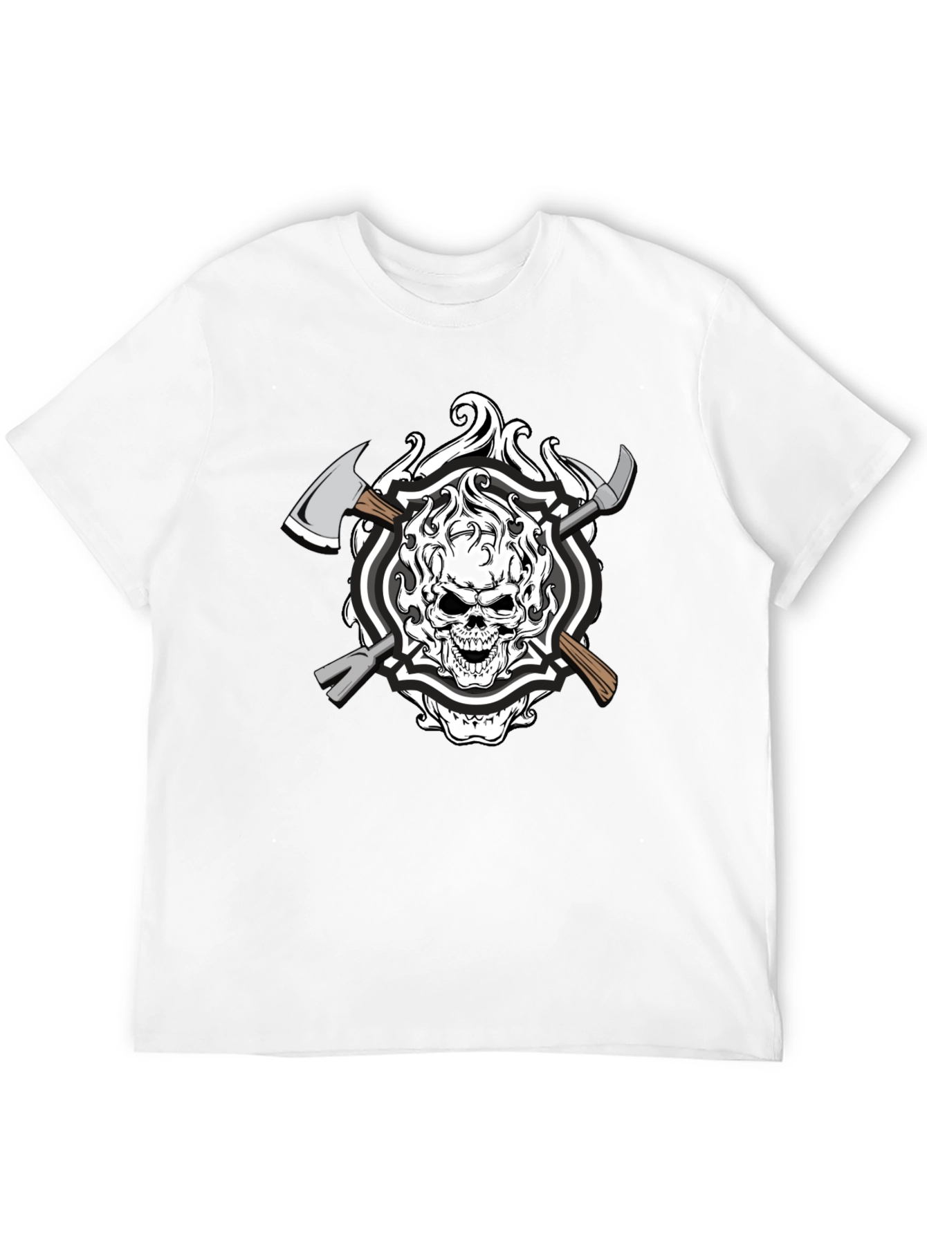 Black Skull Firefighter Axe Graphic T-Shirt - Black Cotton view 12