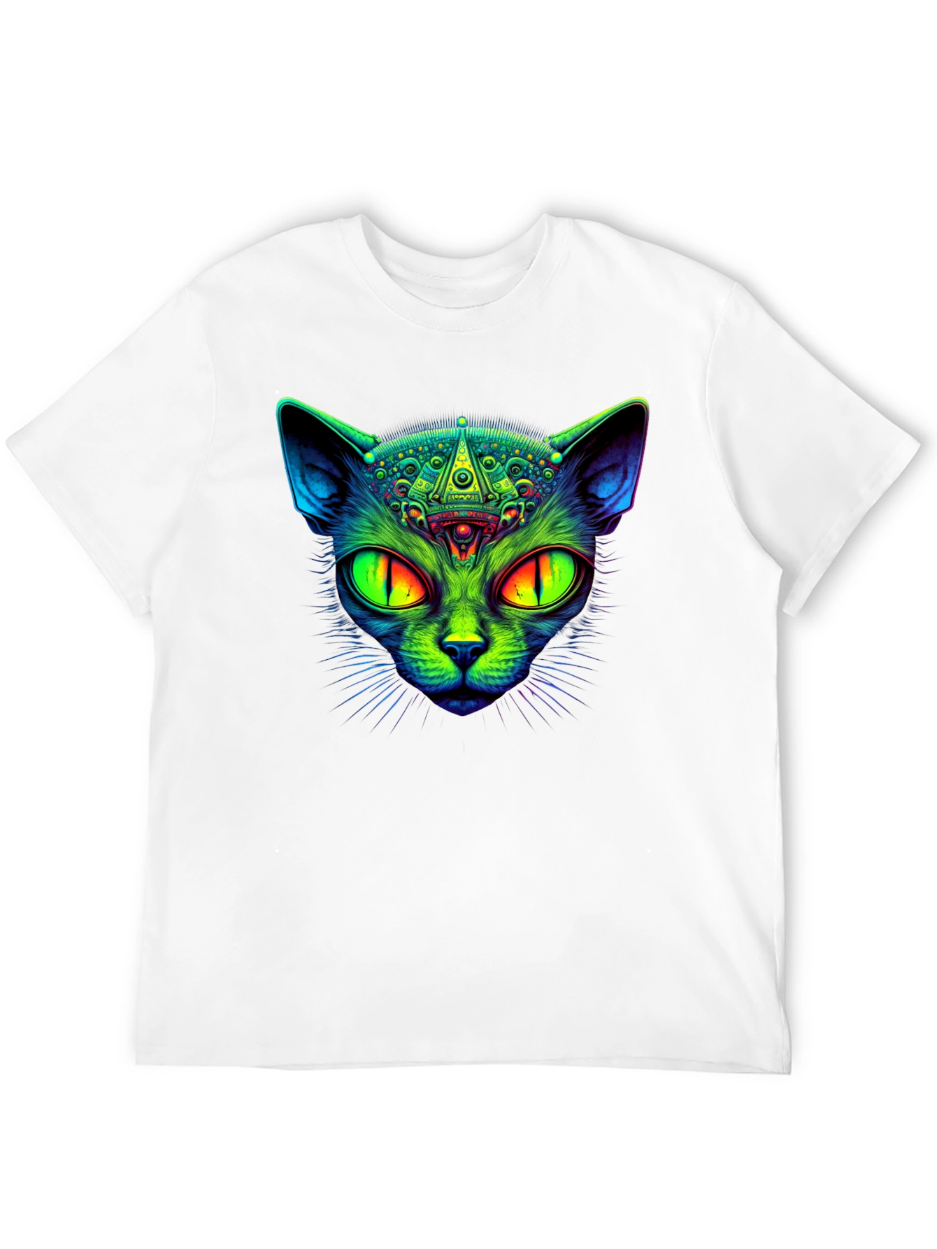 Black Psychedelic Cat Graphic Tee - Black Cotton T-Shirt view 12