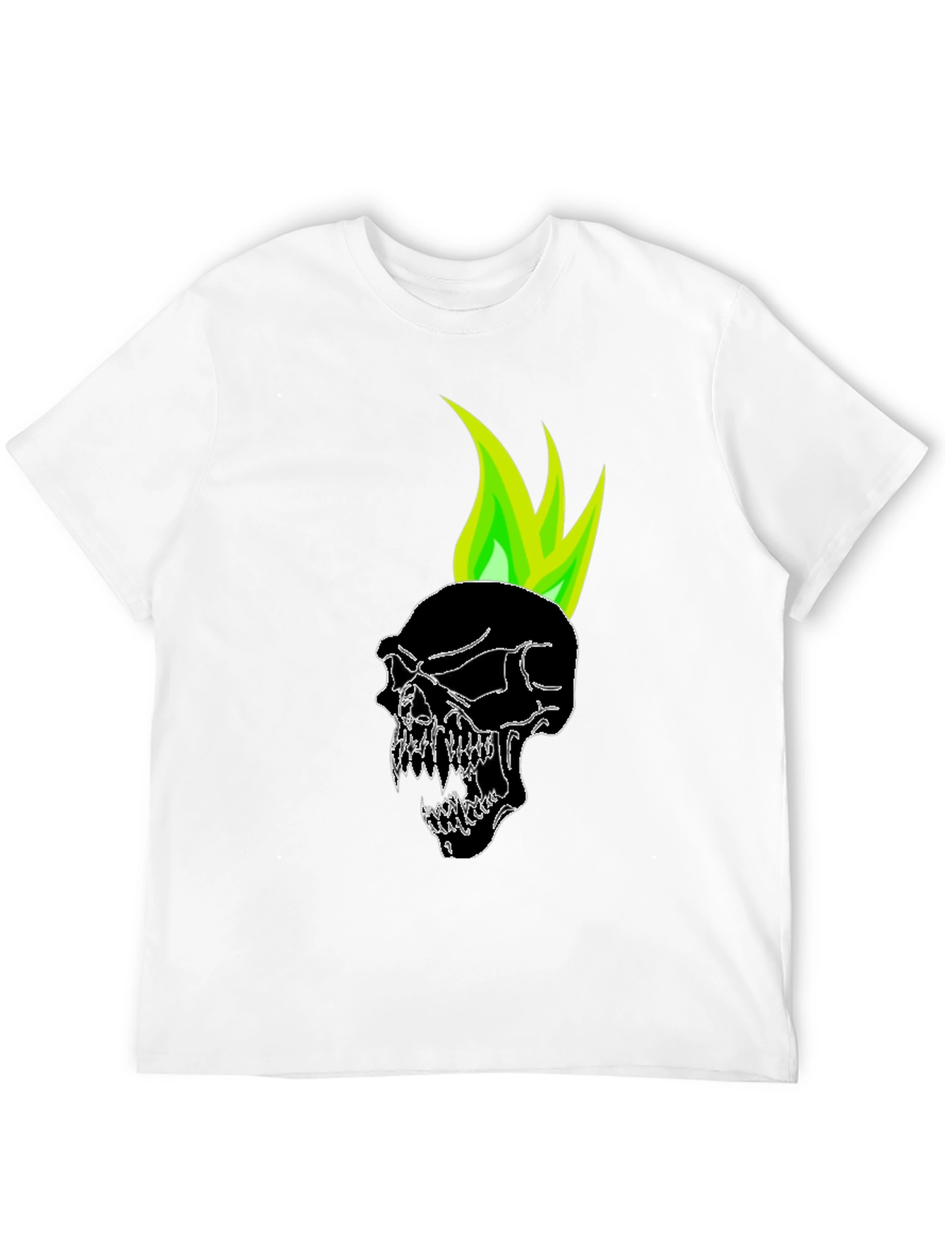 Black Skull with Green Flame Graphic Tee view 12