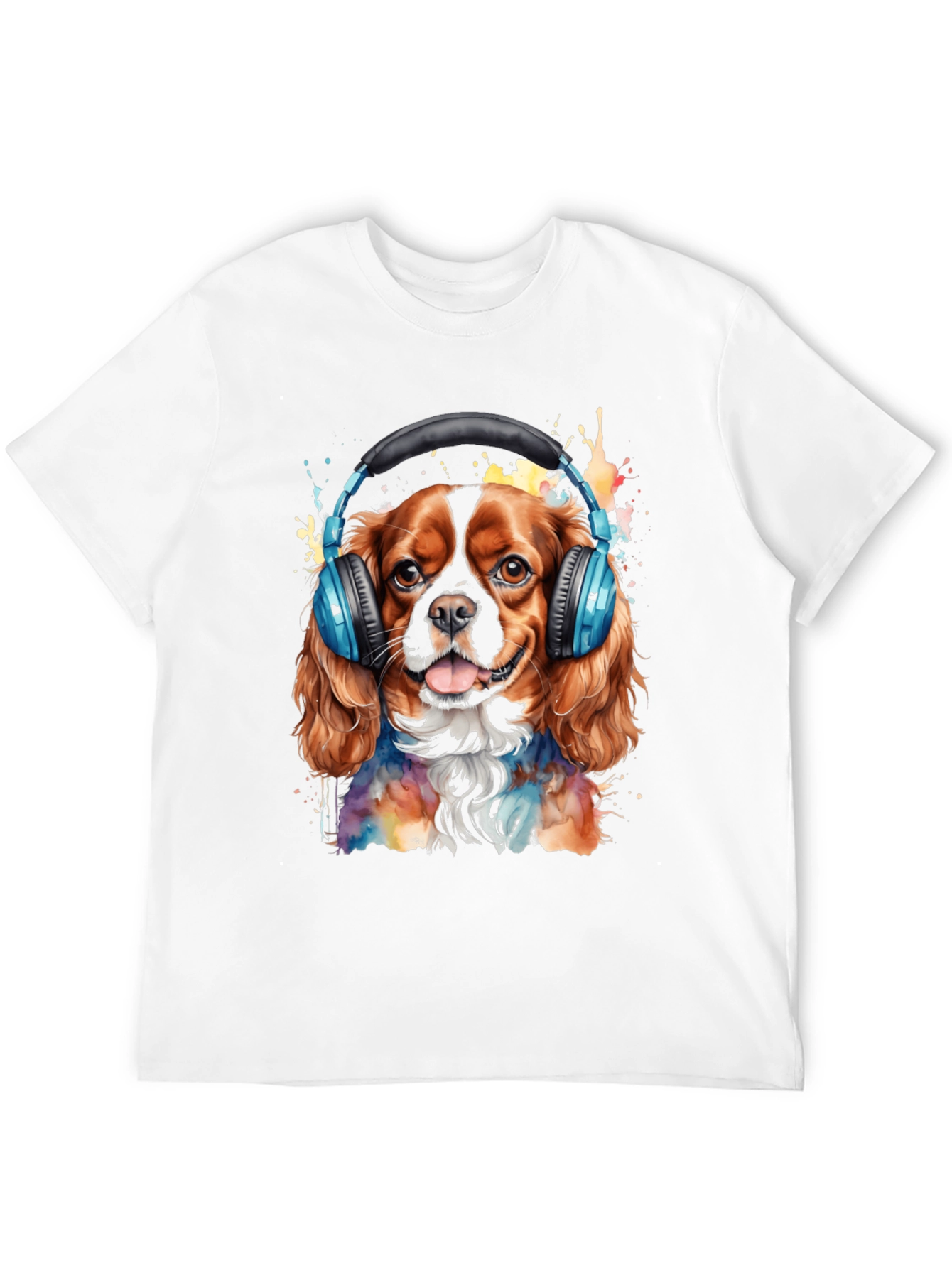 Black Dog with Headphones T-Shirt - Colorful Watercolor Design view 12