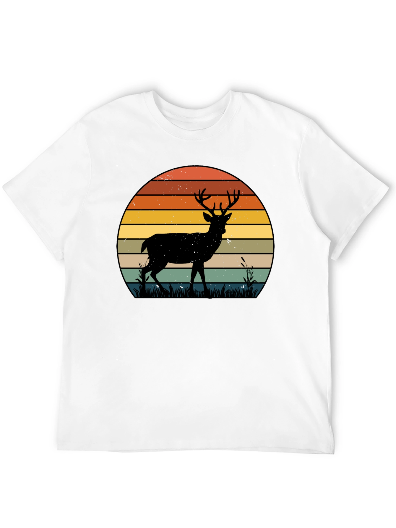Black Retro Deer Sunset Graphic T-Shirt view 12