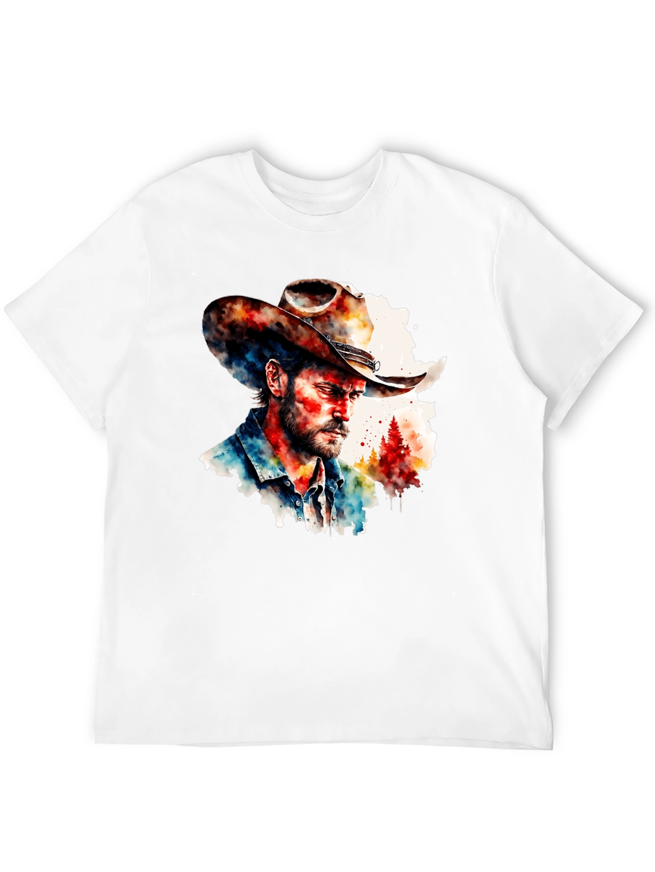 Black Watercolor Cowboy T-Shirt - Western Style view 12