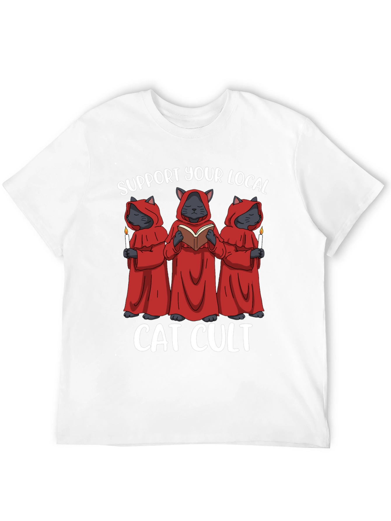 Black Support Your Local Cat Cult T-Shirt view 12