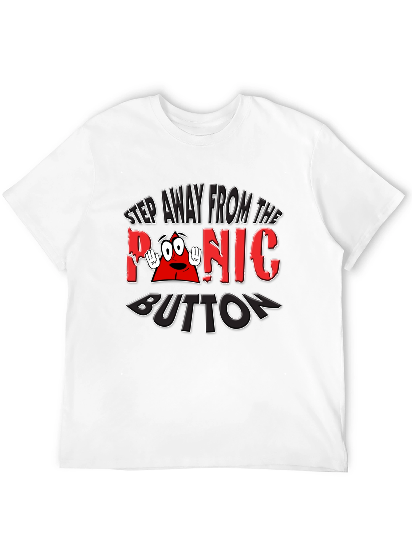 Black Panic Button Graphic T-Shirt Funny Tee view 12