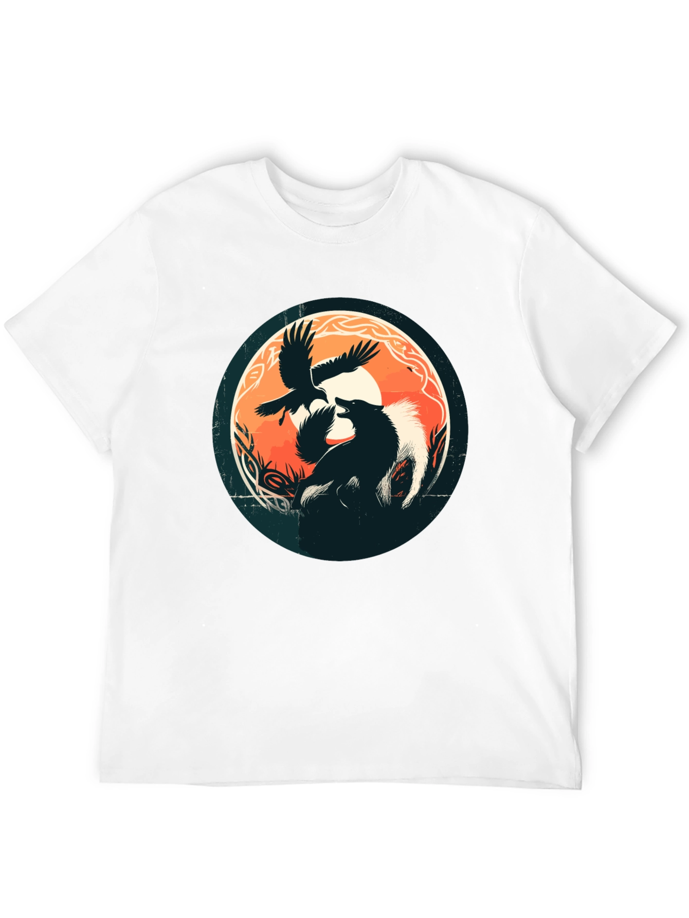 Black Wolf & Raven Graphic Tee - Black Cotton Blend Shirt view 12