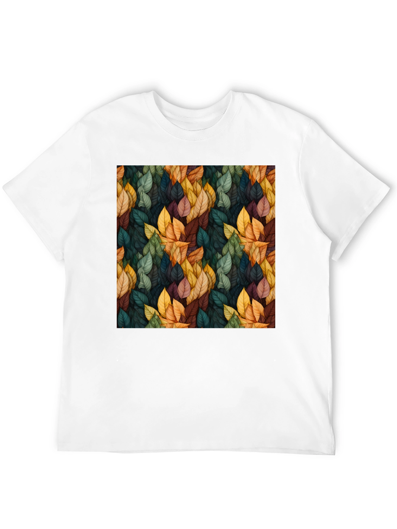 Black Autumn Leaf Pattern Black T-Shirt view 12