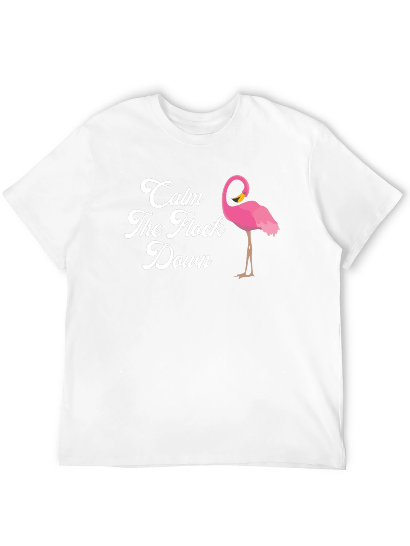 Black Calm The Flock Down T-Shirt, Funny Flamingo Tee view 12