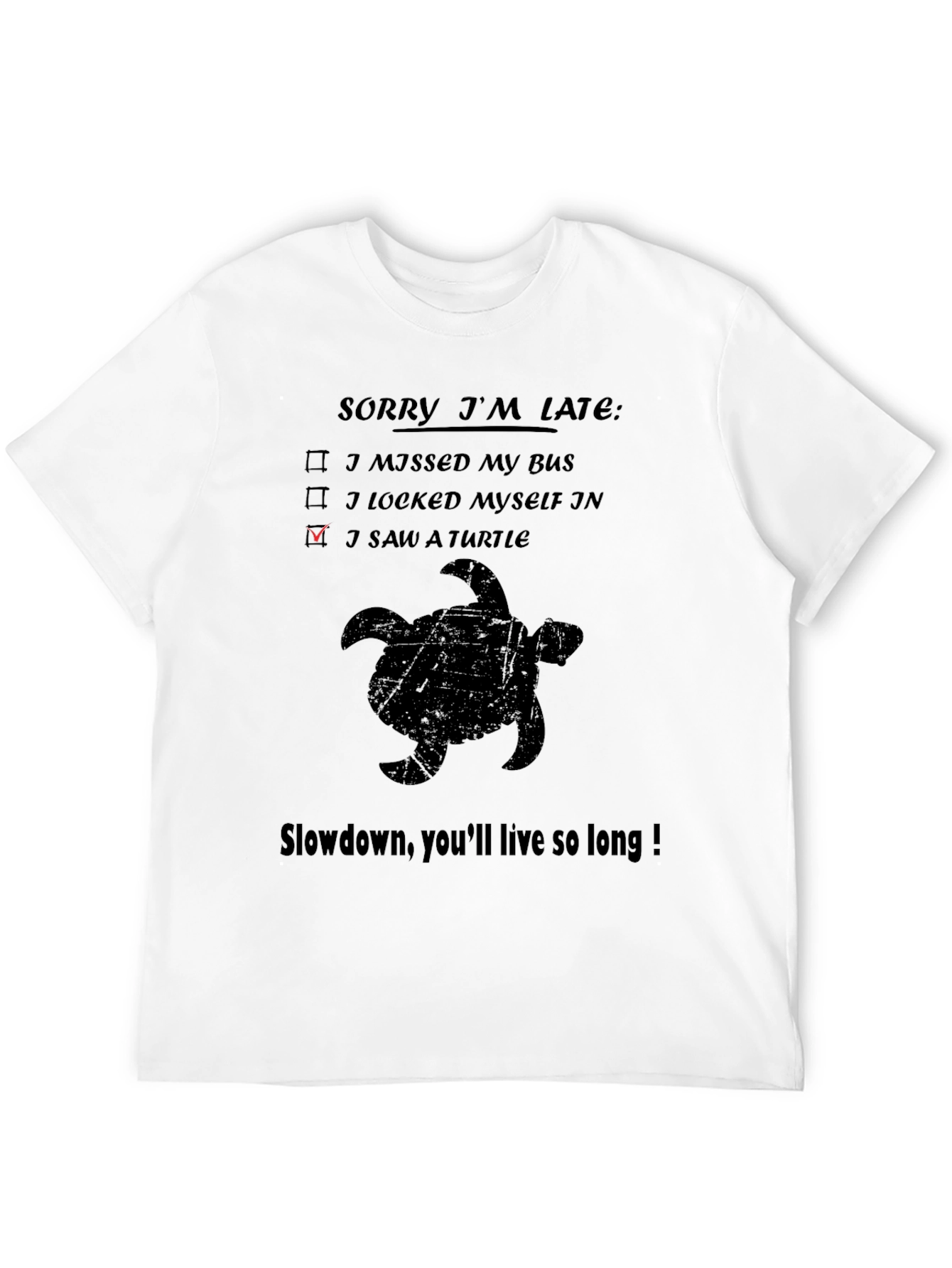 Black Sorry I'm Late Turtle Graphic T-Shirt view 12