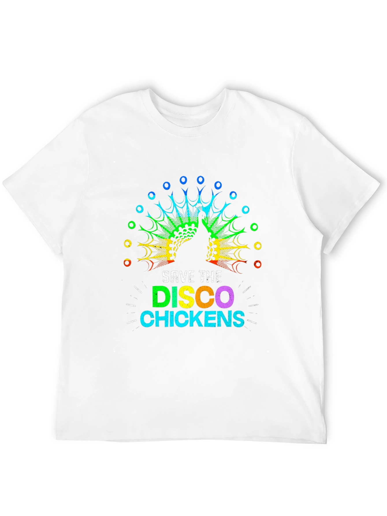 Black Save The Disco Chickens T-Shirt - Rainbow Peacock Design view 12