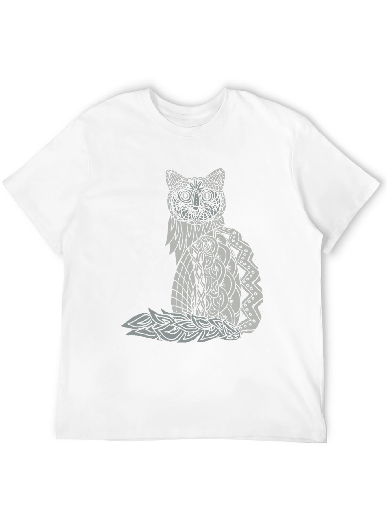 Black Abstract Cat Graphic Tee - Black Casual T-Shirt view 12