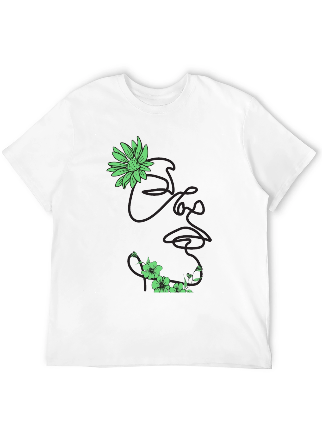 Black Floral Face Line Art Black T-Shirt view 12