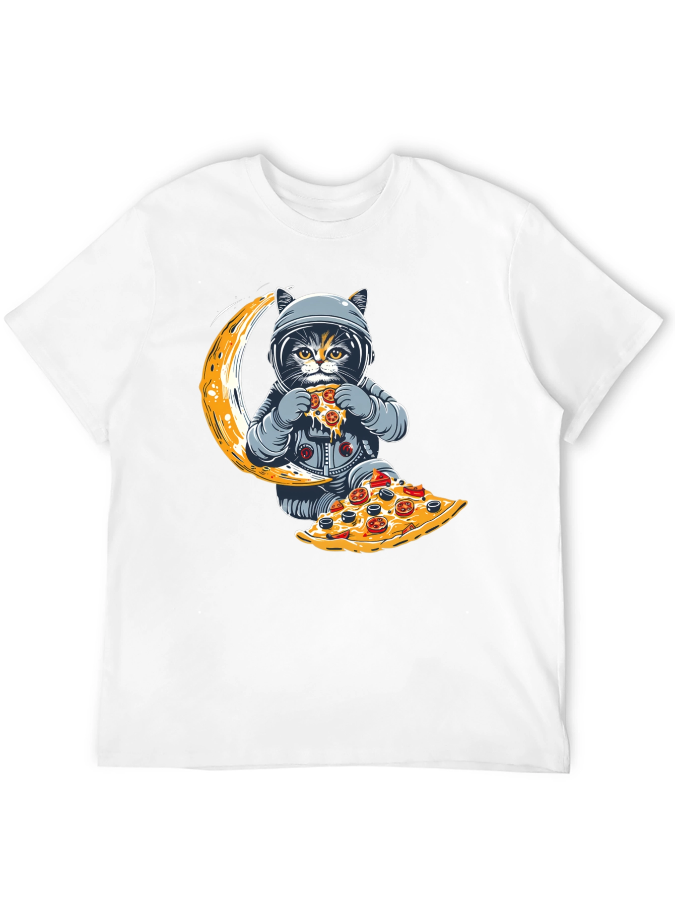 Black Astronaut Cat Pizza Moon T-Shirt view 12