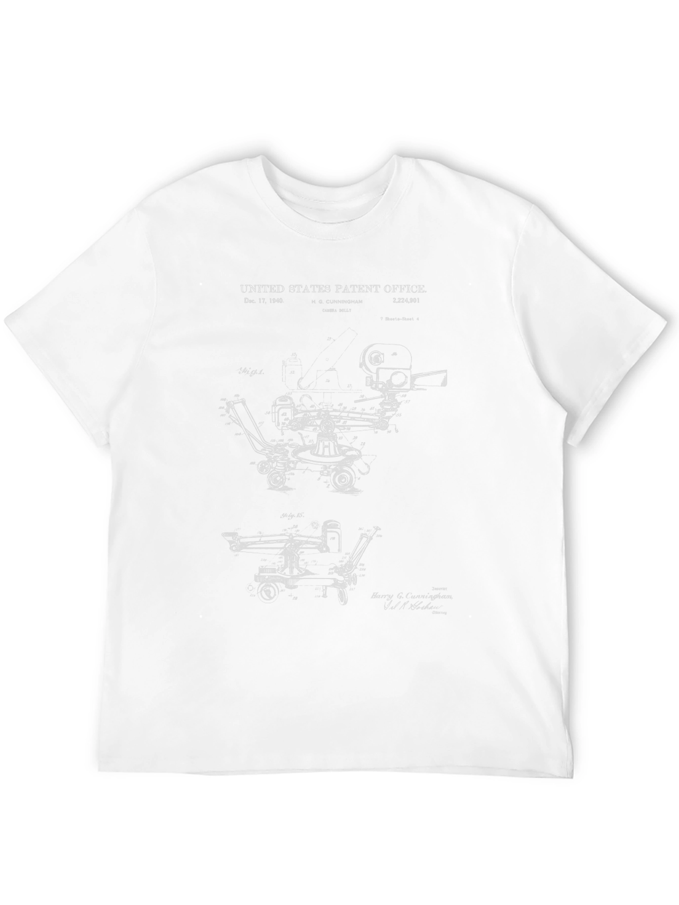 Black Patent Print Tee - Vintage Camera Crane Design view 12