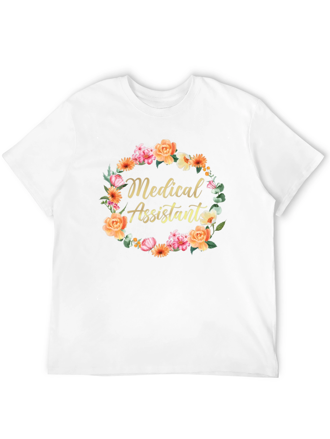 Black Medical Assistant Floral Wreath T-Shirt view 12