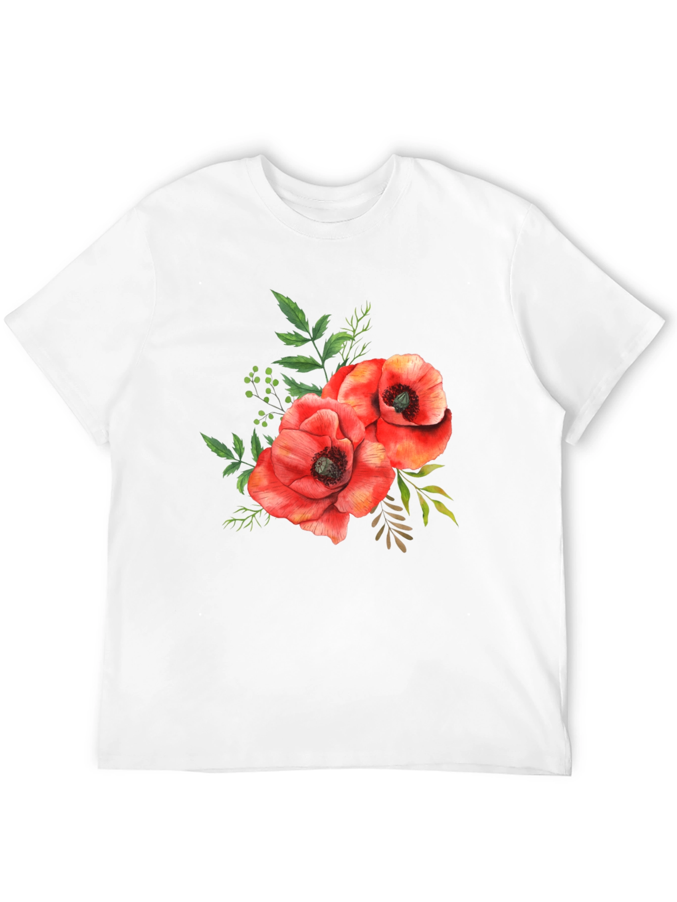 Black Floral Poppy T-Shirt - Black Cotton Tee view 12
