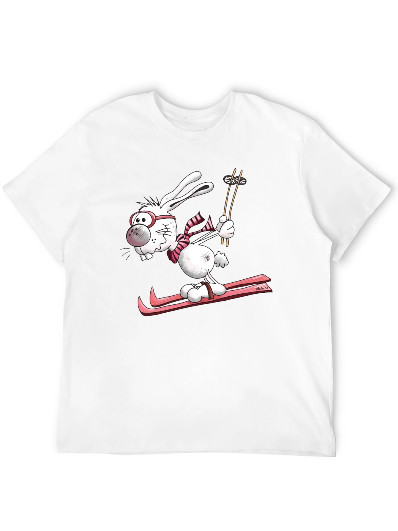 Black Skiing Bunny Graphic Tee - Unisex Black Cotton T-Shirt view 12