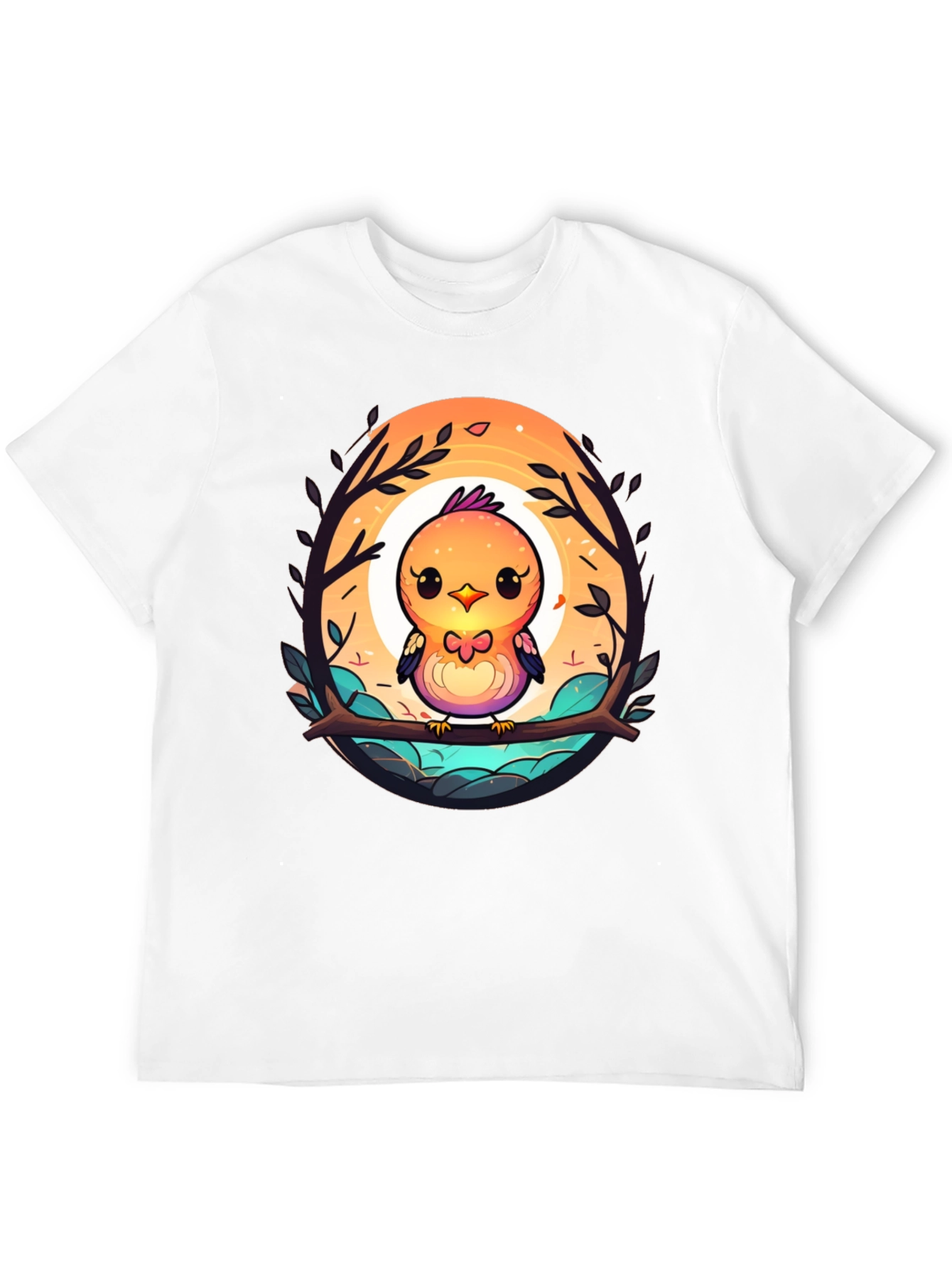 Black Cute Cartoon Bird T-Shirt - Unisex Black Tee view 12
