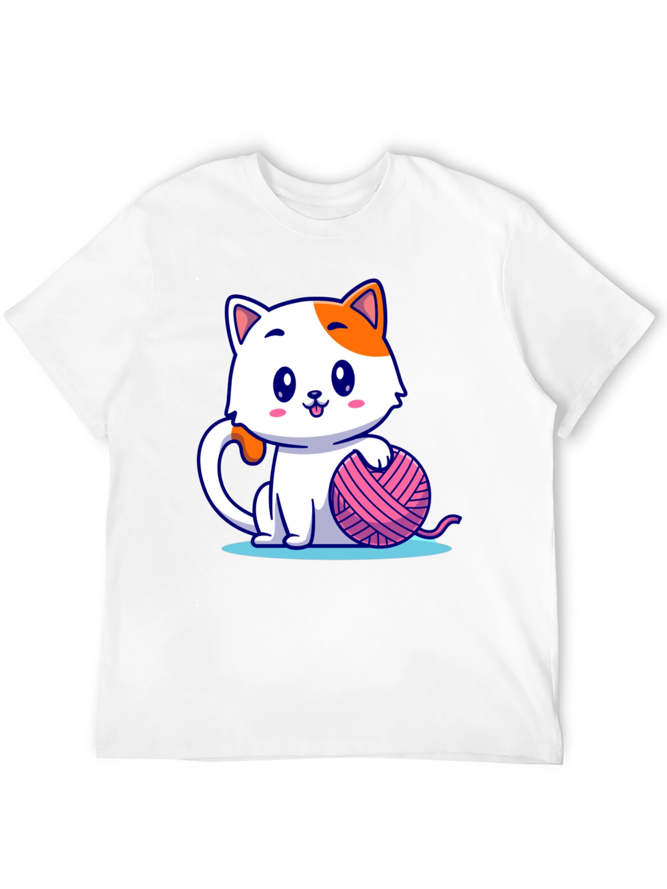 Black Cute Cartoon Cat with Yarn Ball Graphic Tee view 12