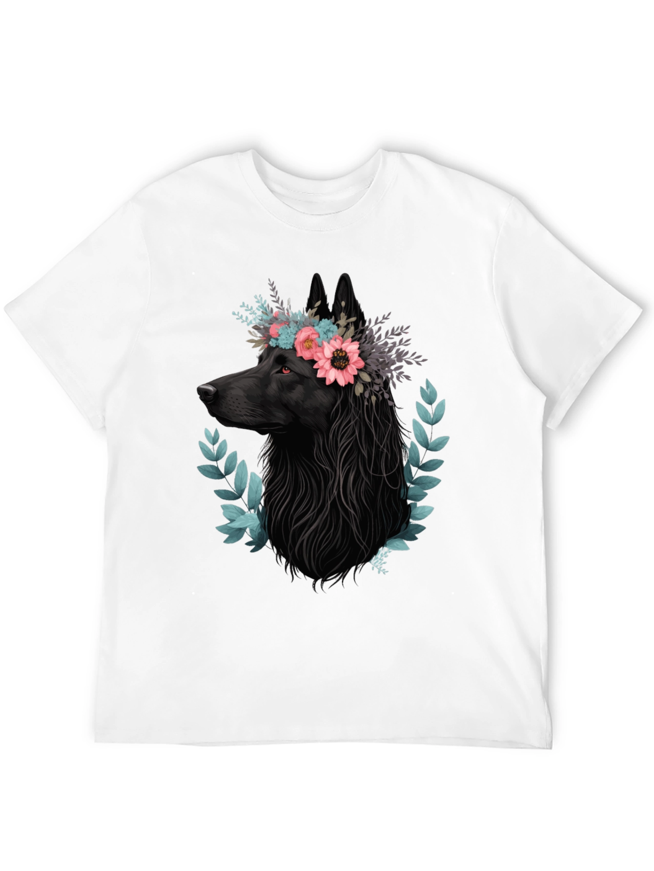 Black Black Wolf Floral Crown T-Shirt view 12