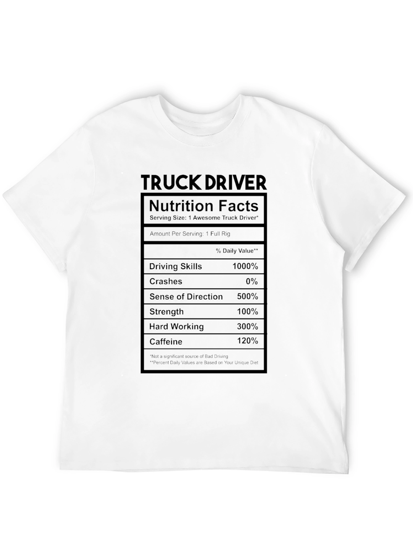 Black Truck Driver Nutrition Facts Graphic T-Shirt view 12