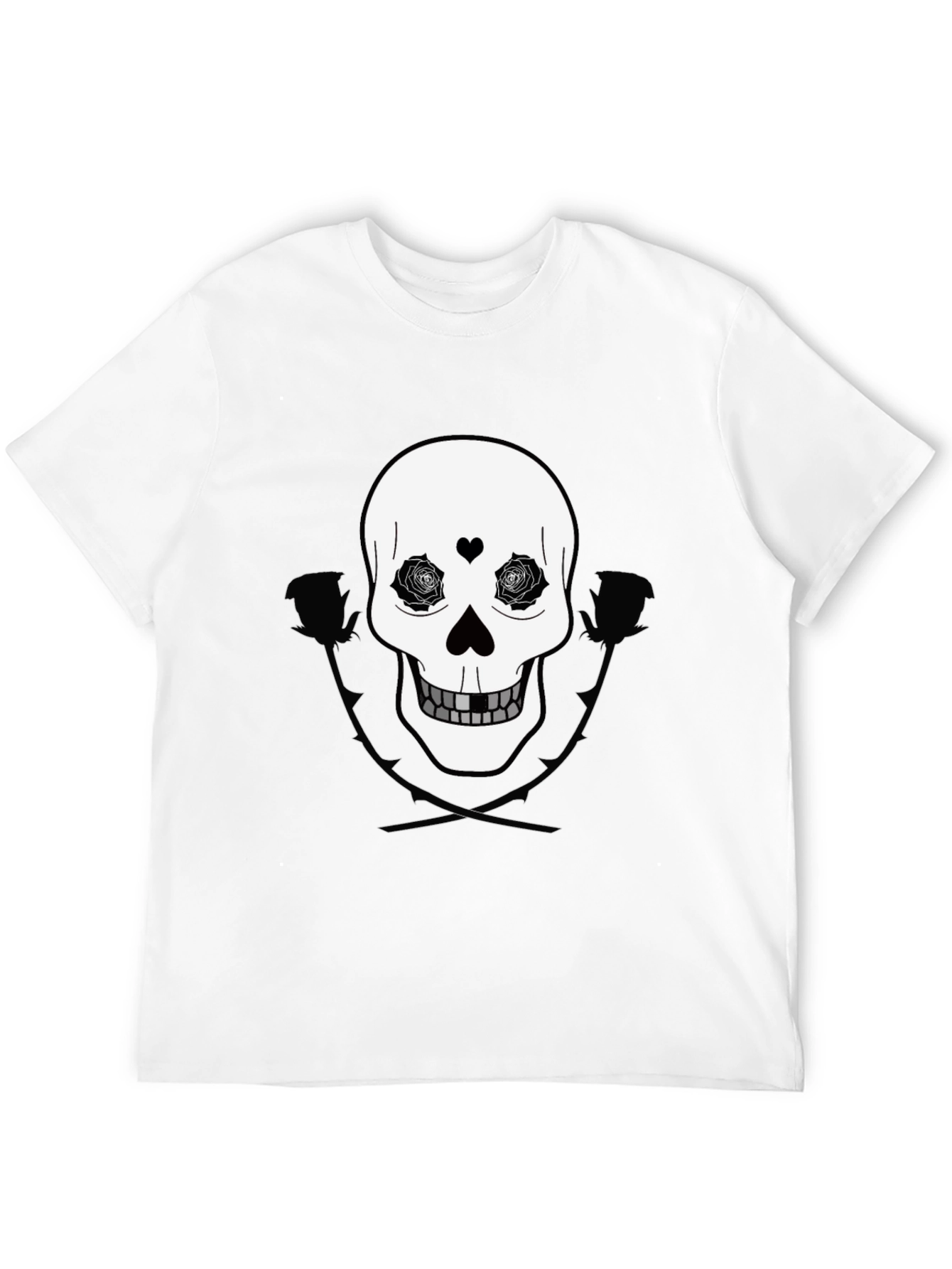 Black Skull & Roses Graphic Tee - Black Cotton Casual Wear view 12