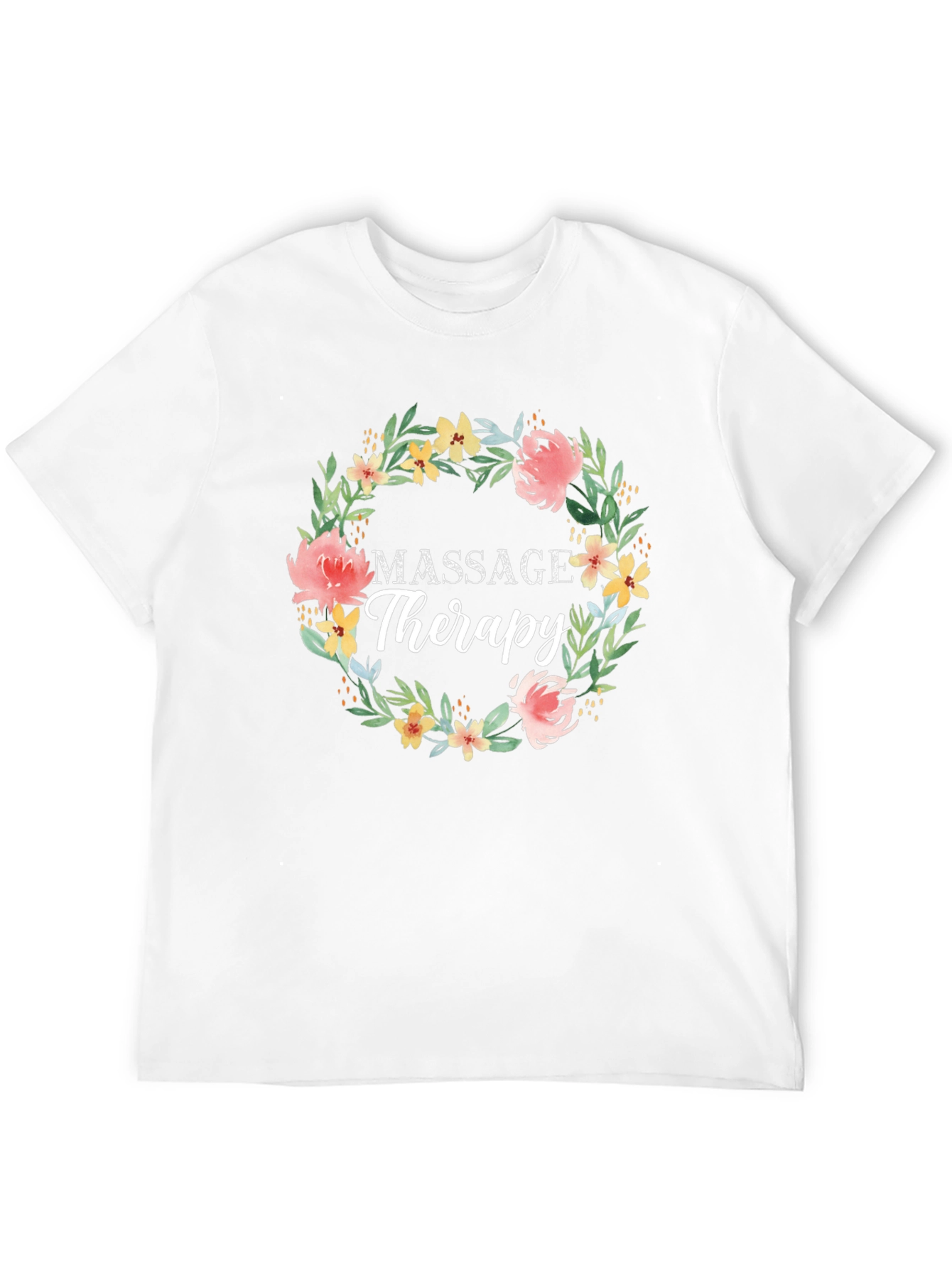 Black Massage Therapy Floral Wreath T-Shirt view 12