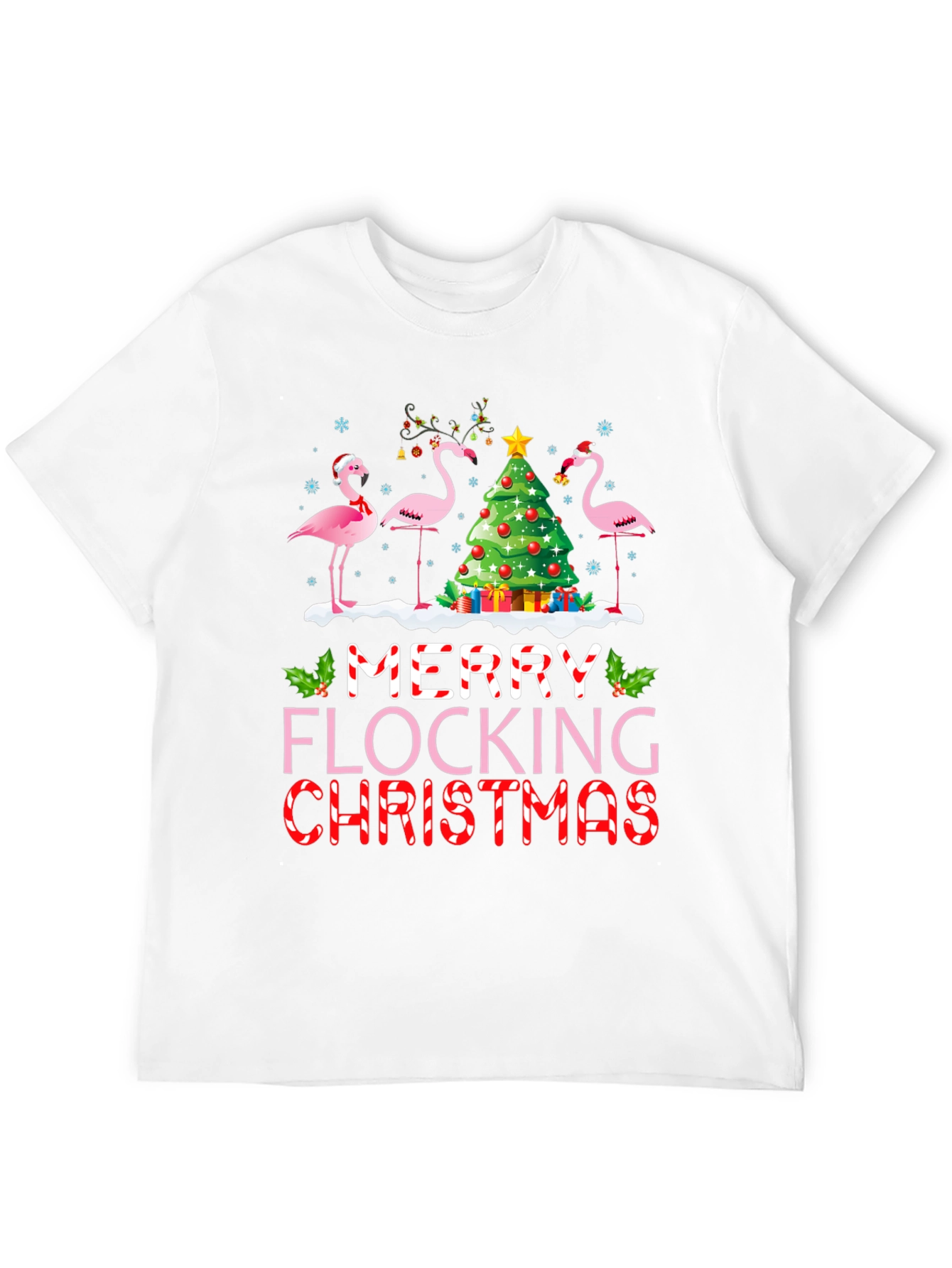Black Merry Flocking Christmas Flamingo Holiday T-Shirt view 12