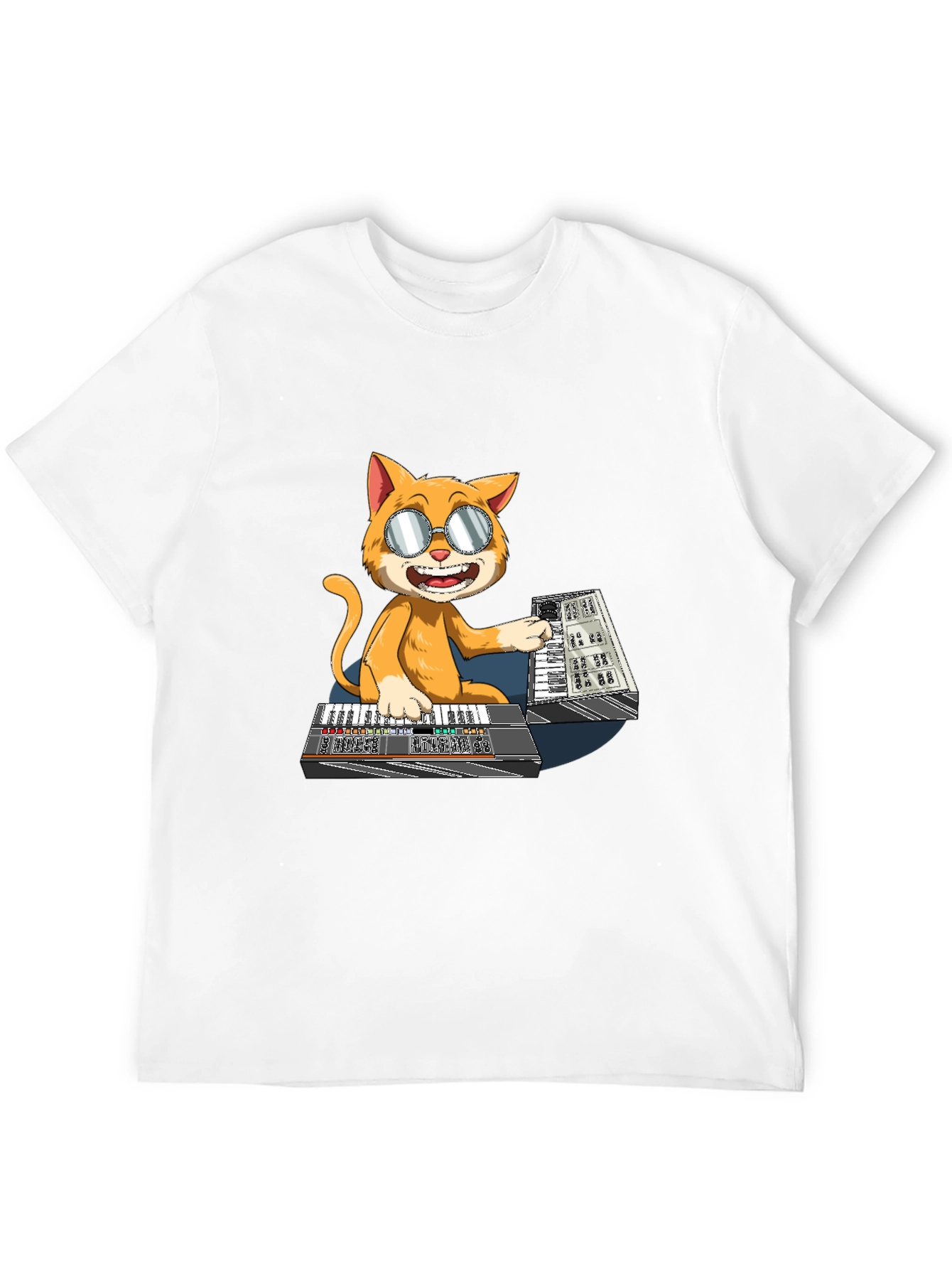 Black Cool Cat Keyboardist T-Shirt view 12