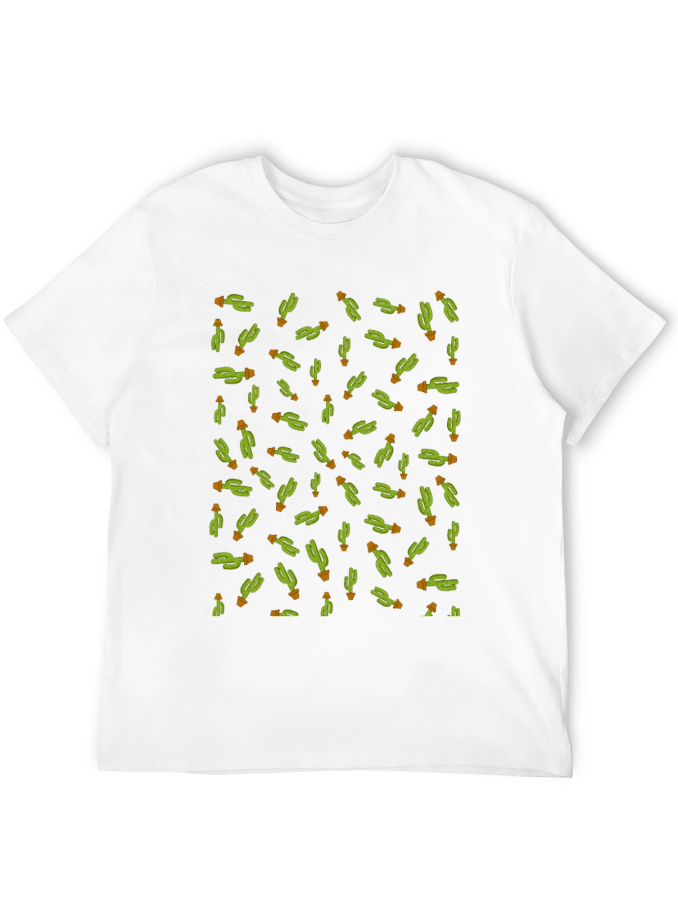 Black Cactus Print Men's Black T-Shirt view 12