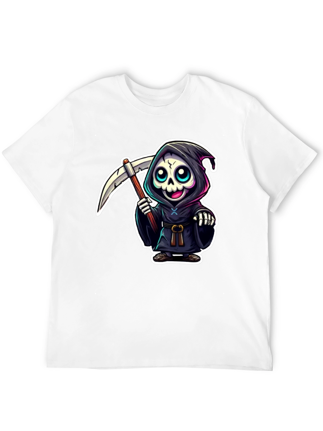 Black Grim Reaper Cartoon Graphic Black T-Shirt view 12