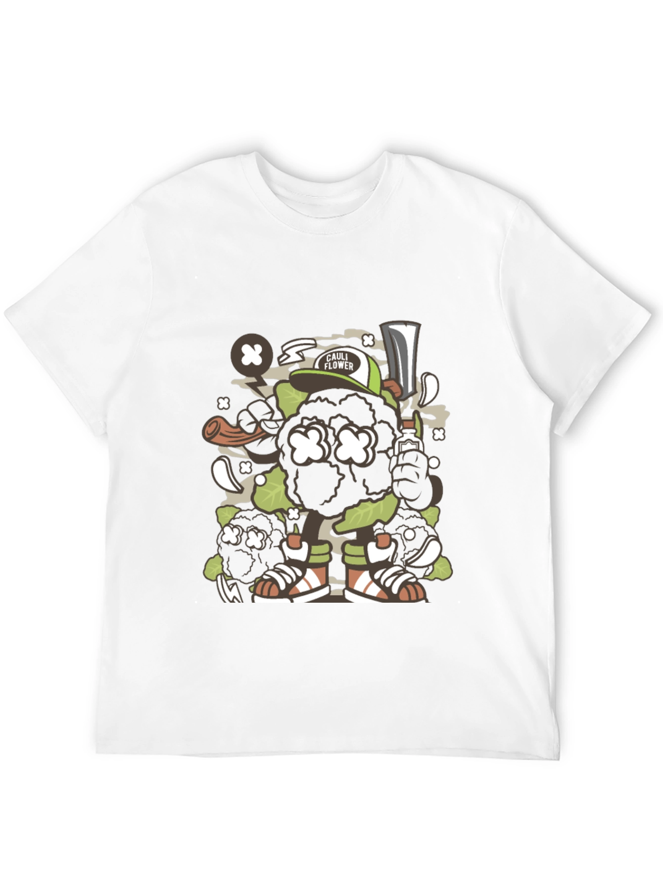 Black Cauliflower Cartoon Graphic Black T-Shirt view 12