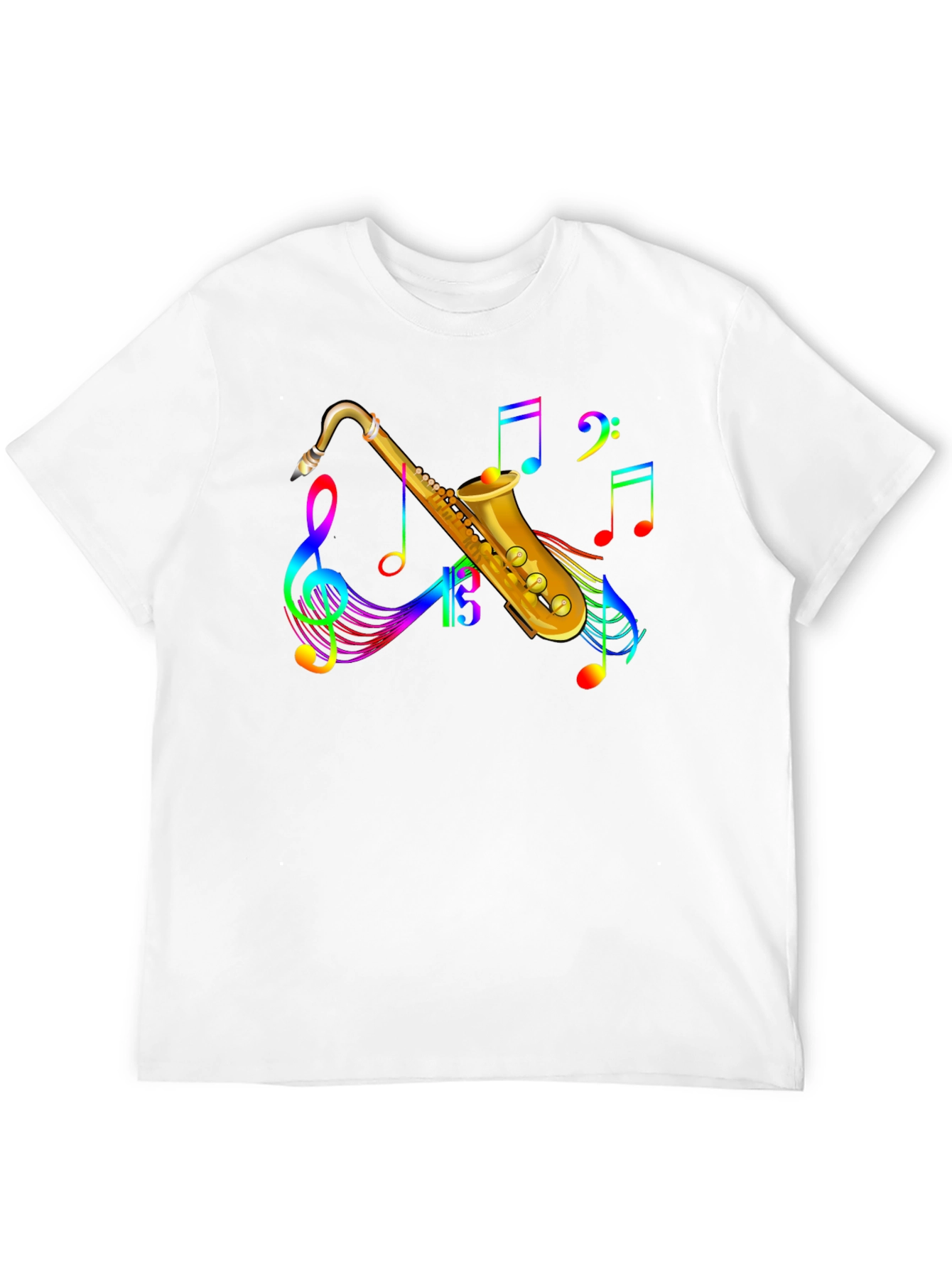 Black Rainbow Saxophone Music Notes Black T-Shirt view 12