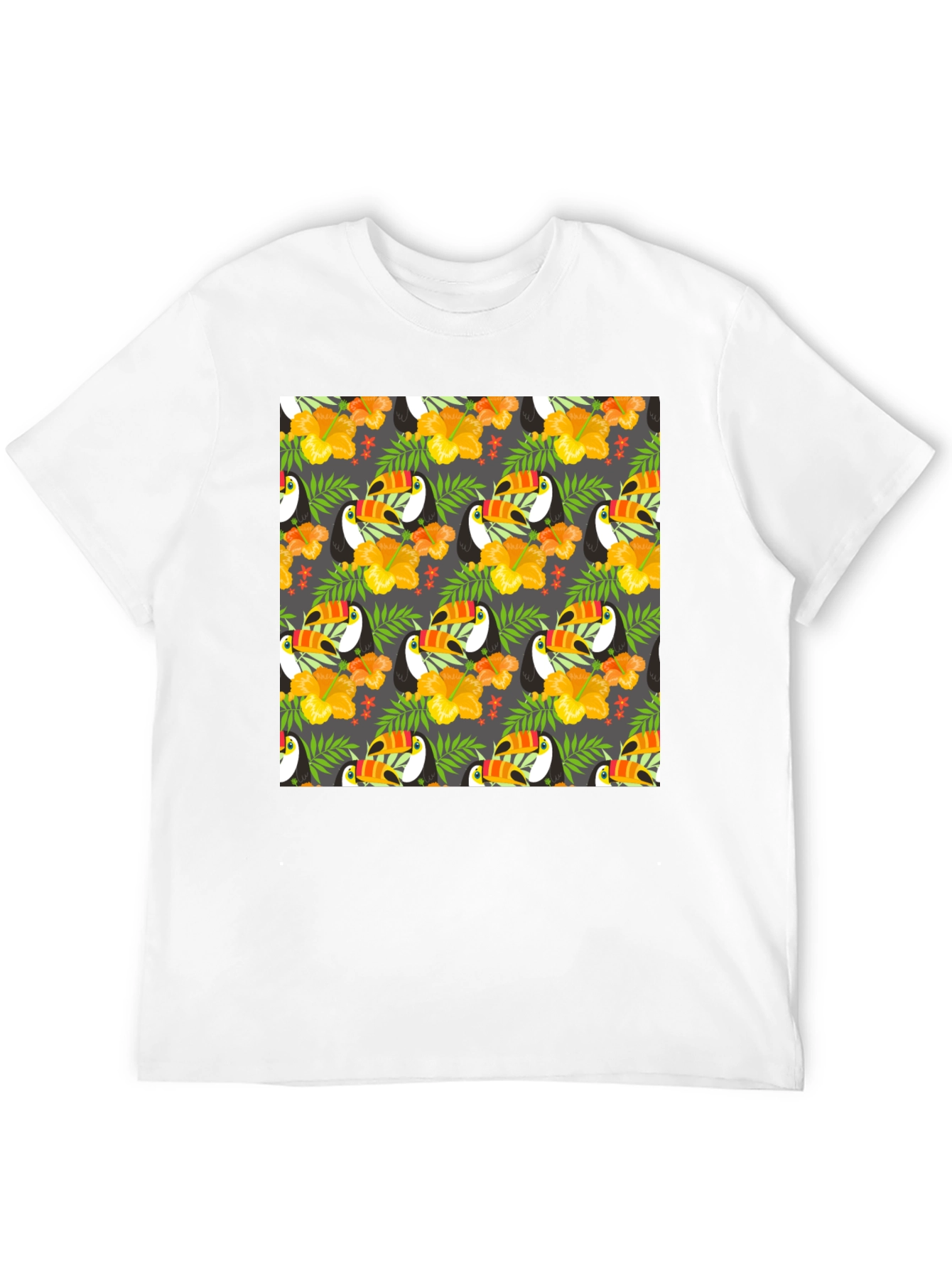 Black Tropical Toucan Print Crew Neck Tee view 12