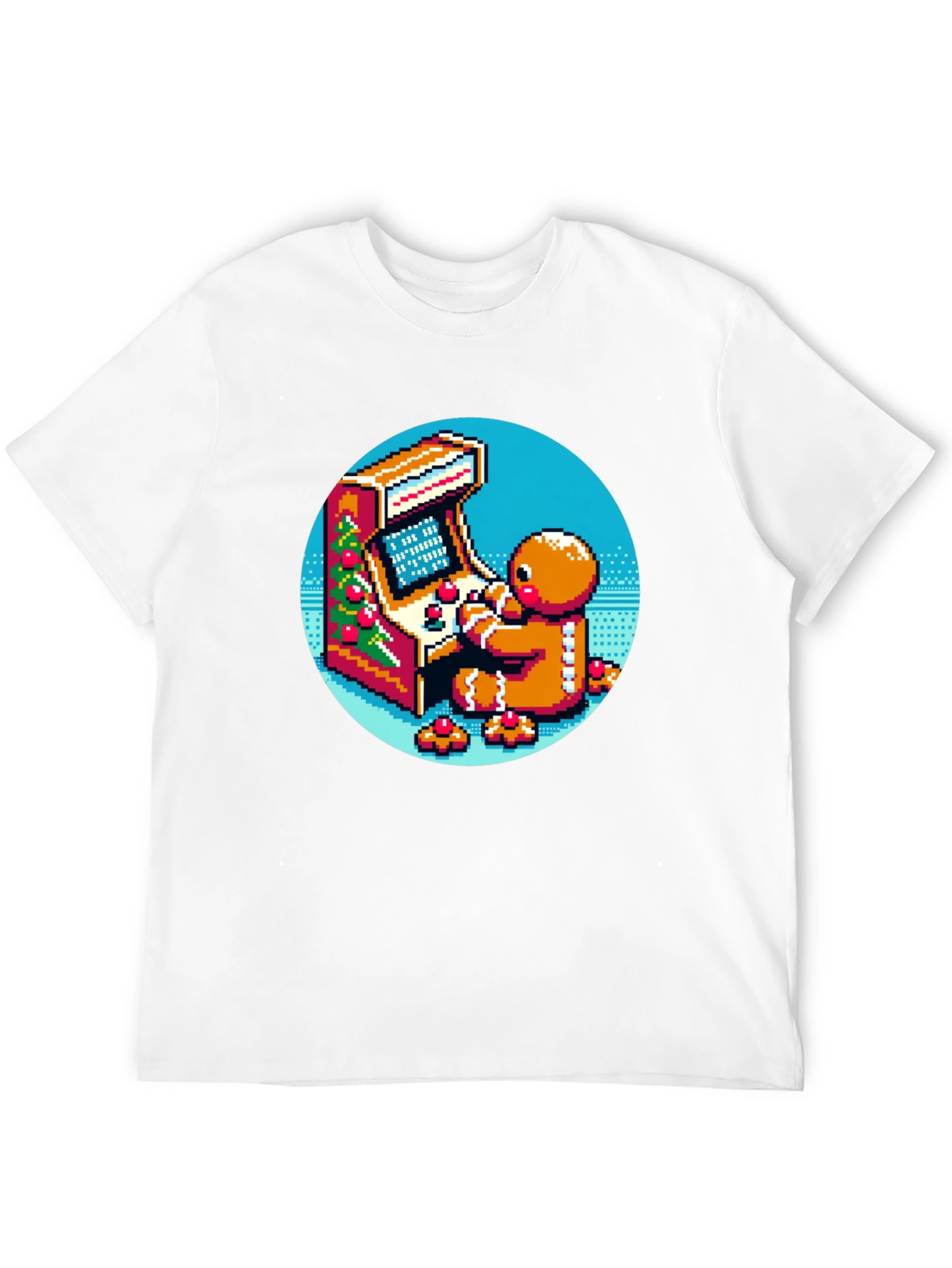 Black Gingerbread Gamer T-Shirt - Retro Pixel Arcade Fun view 12